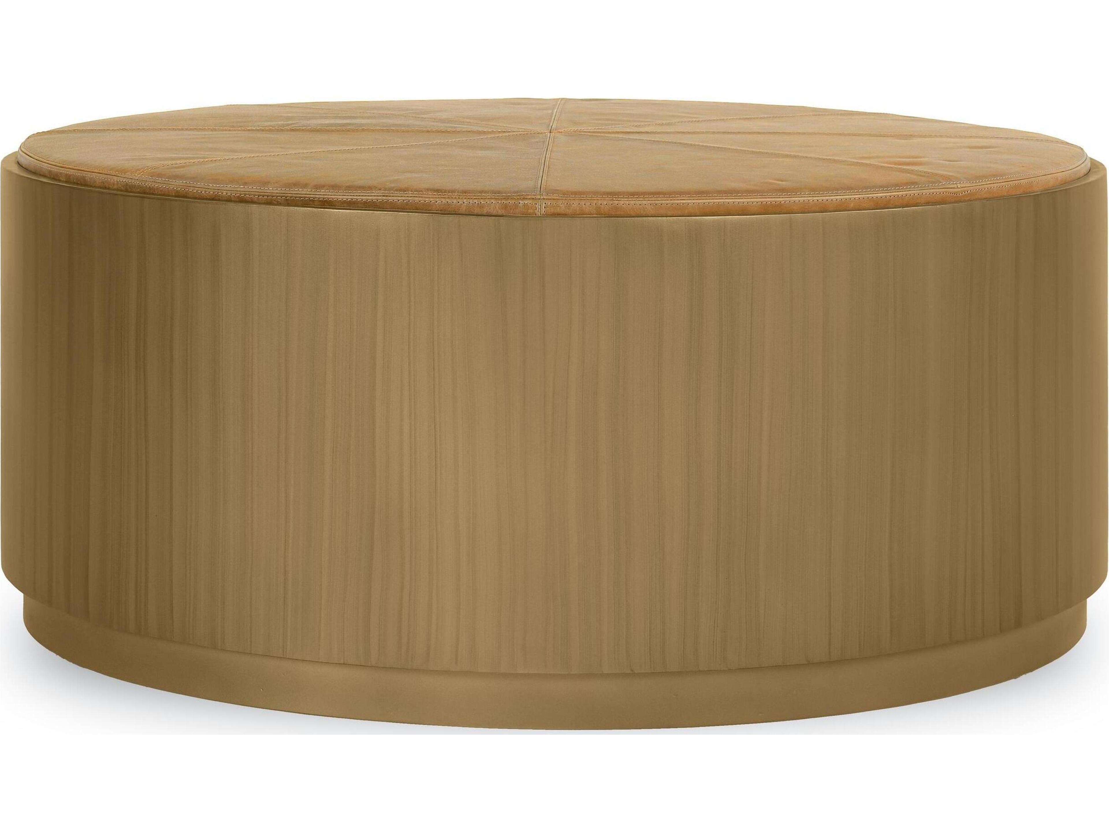 Evan Round Wood Brass Base Coffee Table