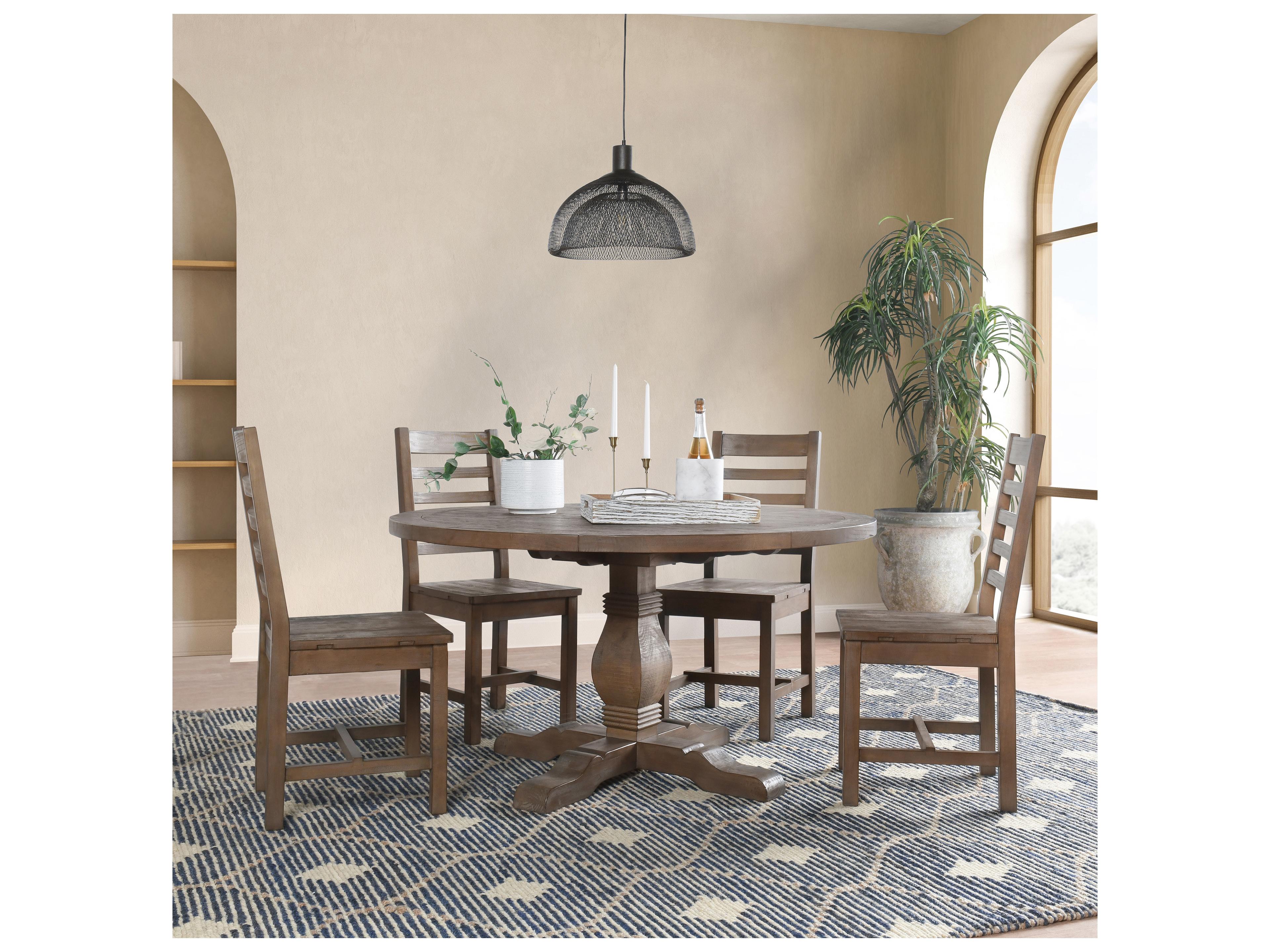 Classic Home Caleb Round Wood Distressed Brown Dining Table