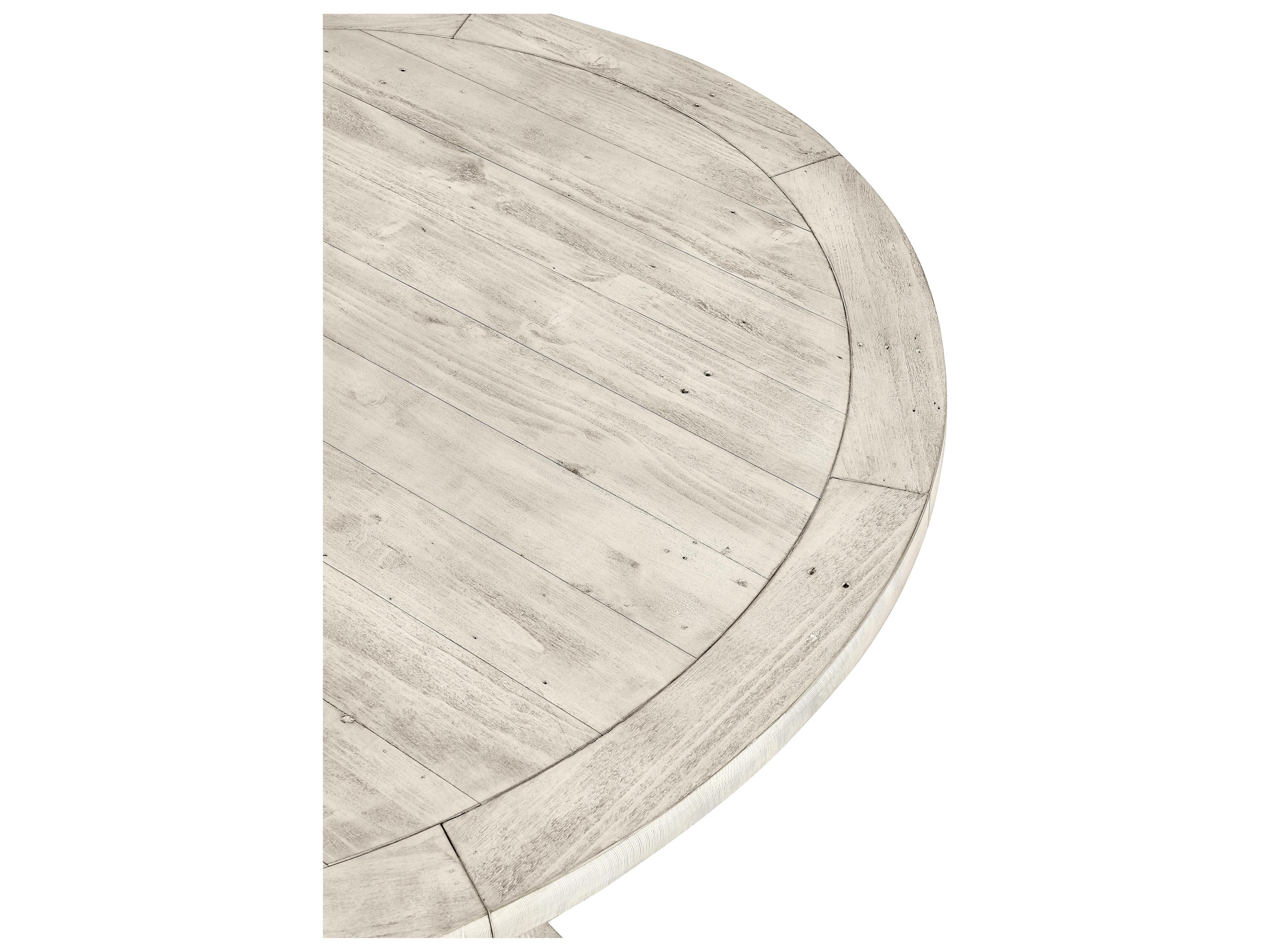 Classic Home Caleb Round Wood Distressed Ivory Dining Table