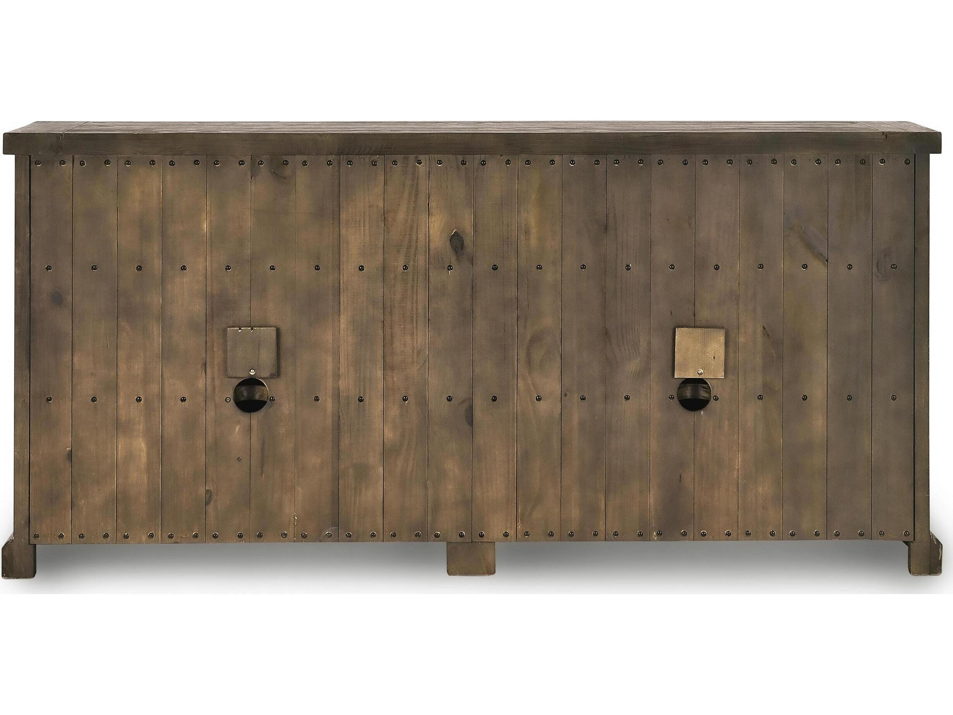 Classic Home Caleb 74" Pine Wood Distressed Brown Sideboard