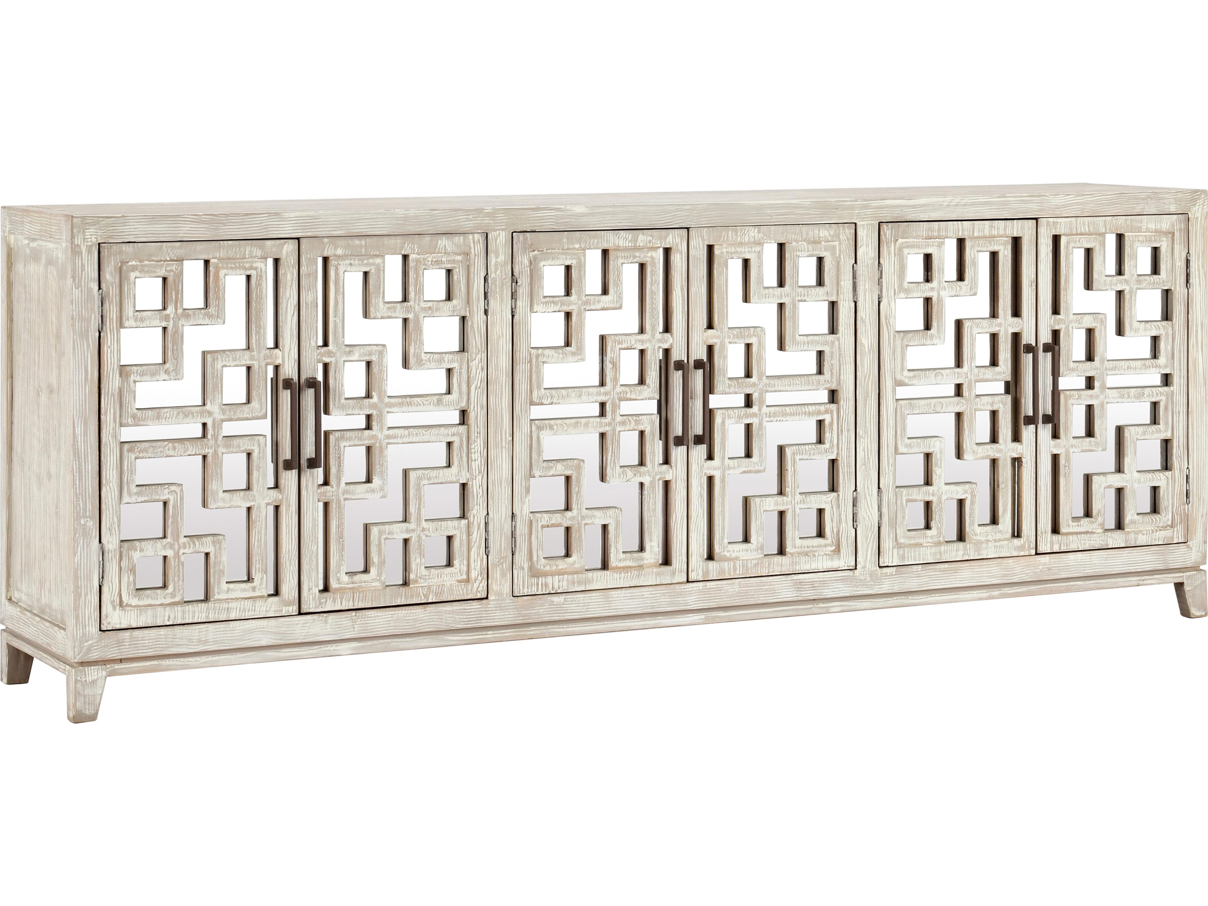 Arley 98" Pine Wood Distressed Ivory Sideboard