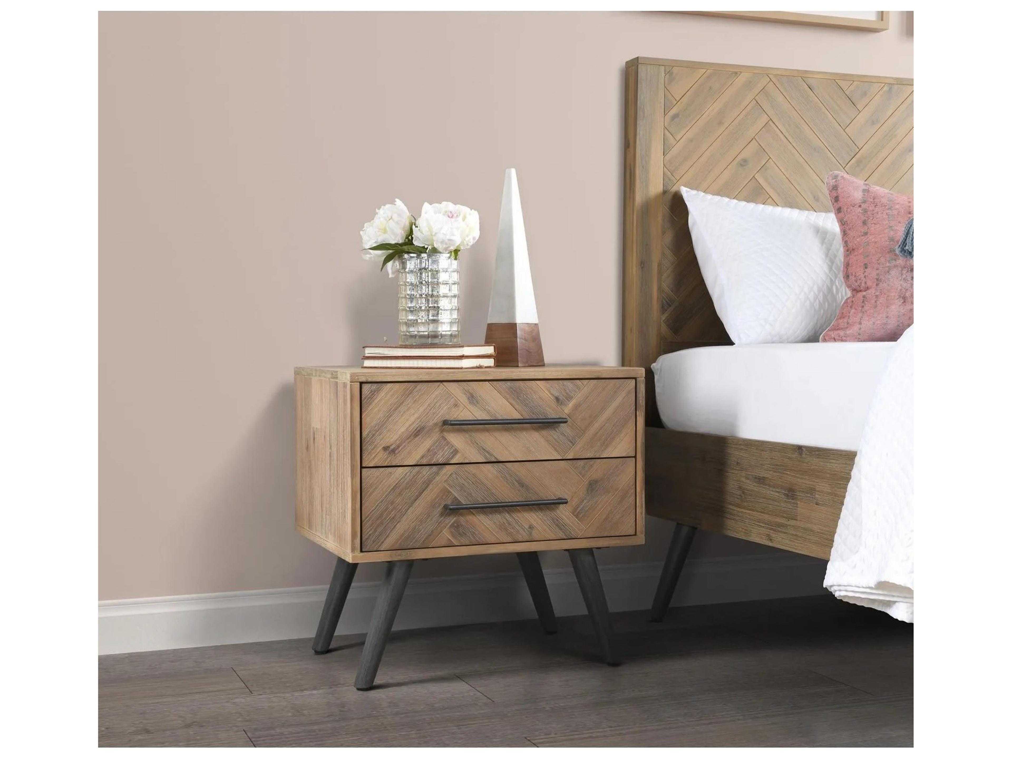 Classic Home Dexter 2-Drawers Natural Acacia Wood Nightstand