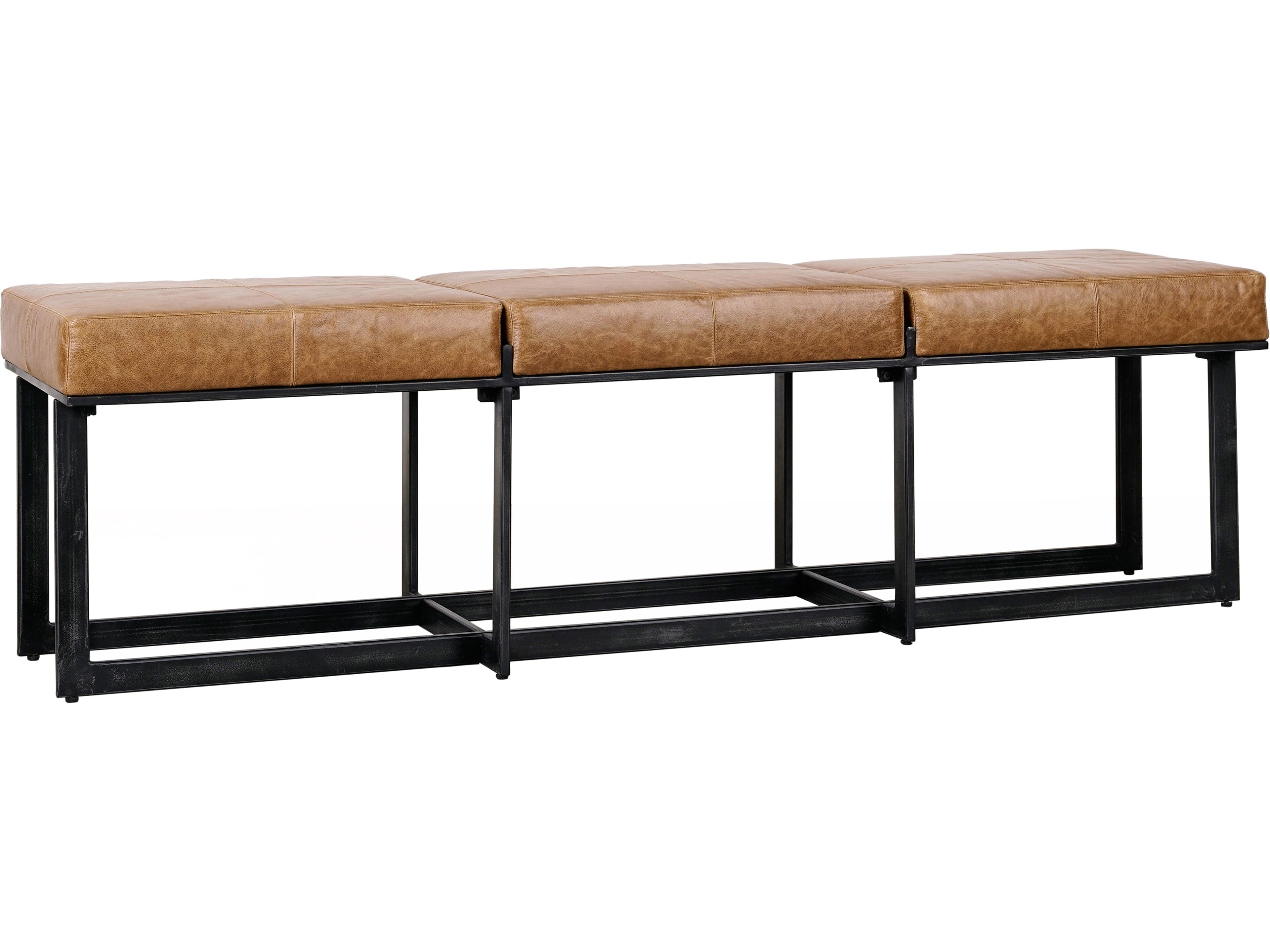 Calvin Chestnut Black Leather Accent Bench