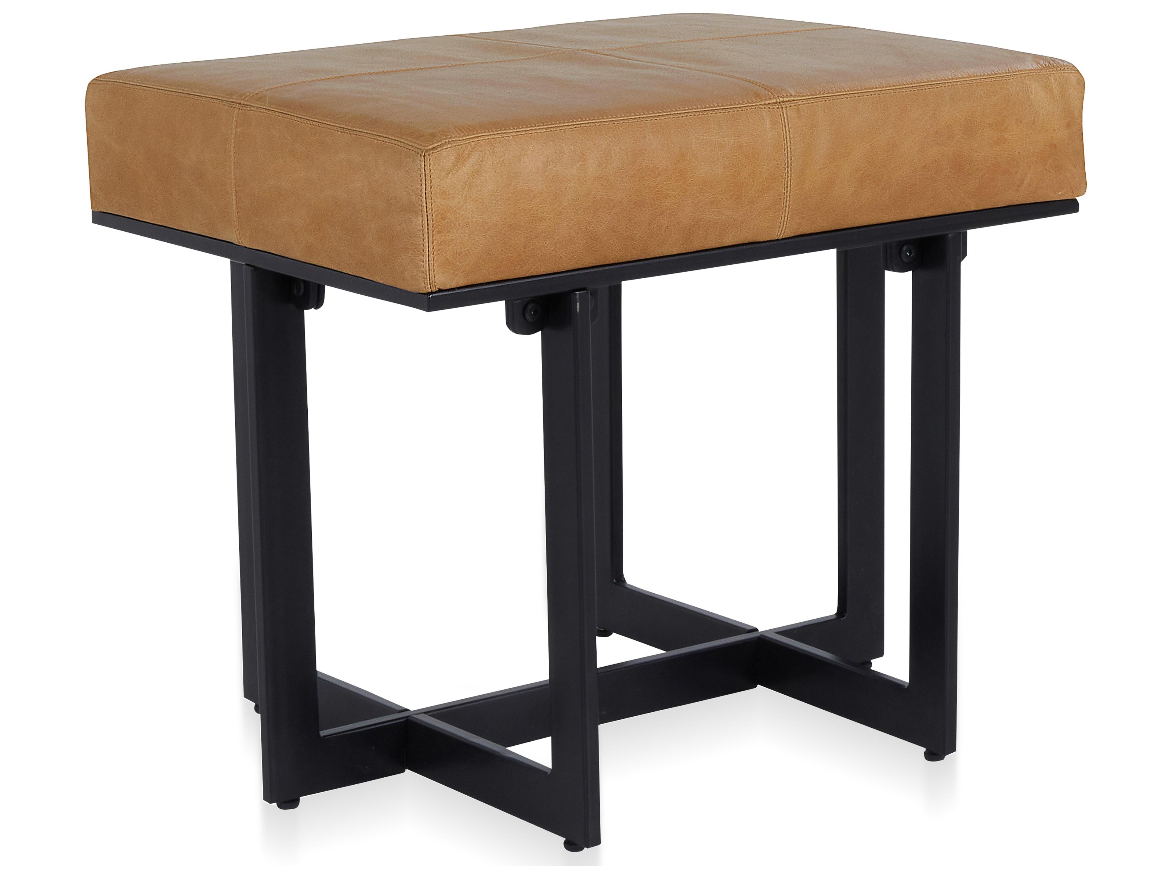 Calvin Chestnut Black Leather Accent Stool