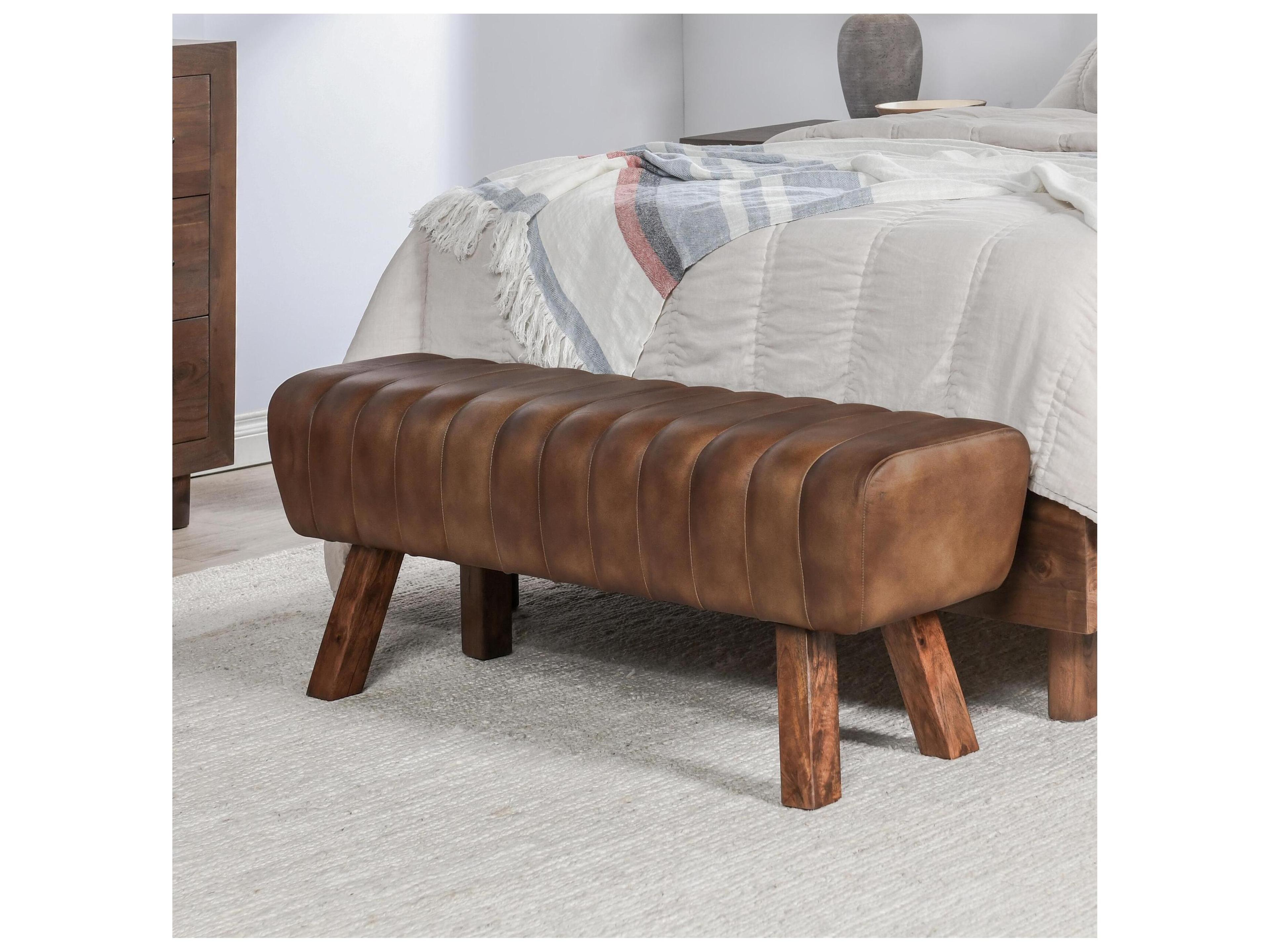 Classic Home Florian Brown Leather Accent Bench