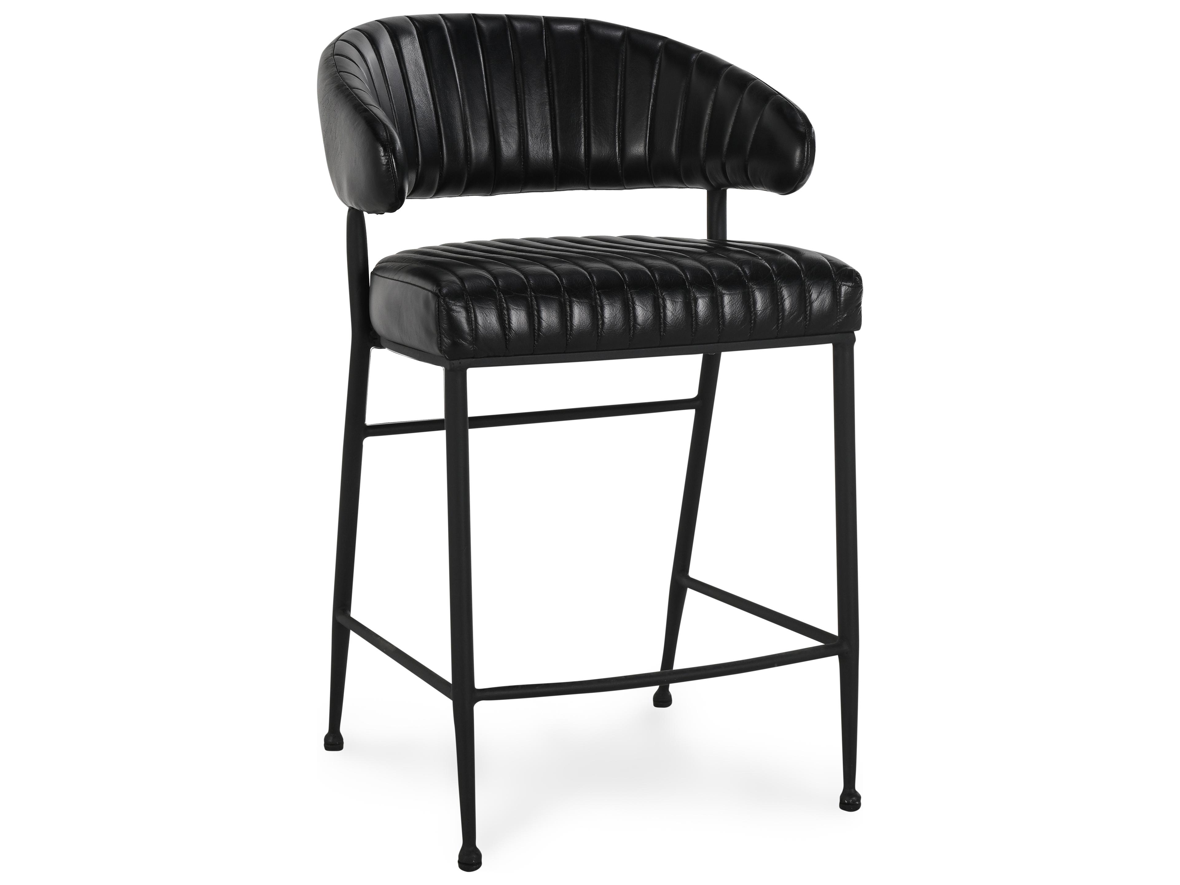 Umbria Jet Black Leather Bar Stool