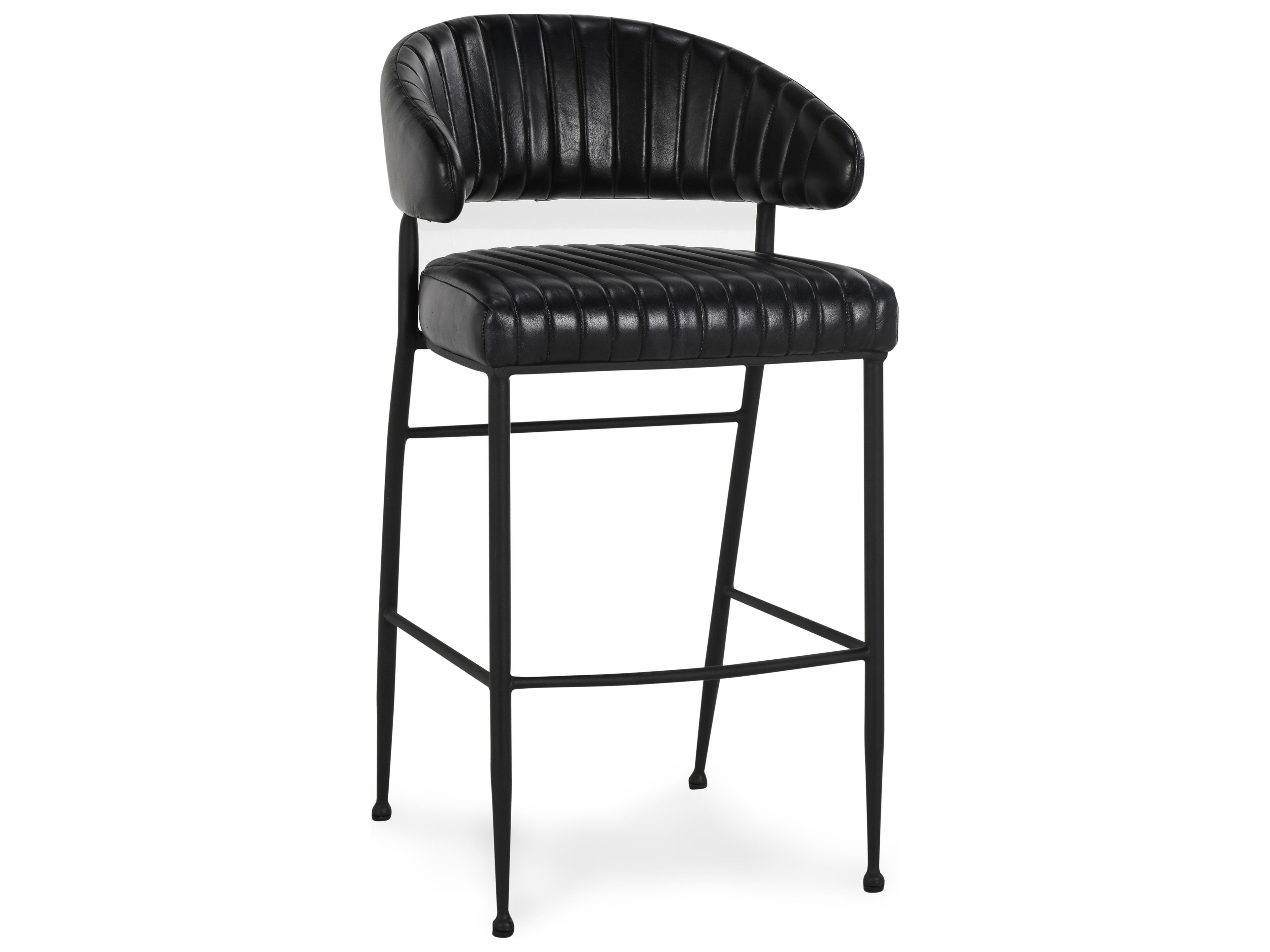 Umbria Jet Black Leather Bar Stool