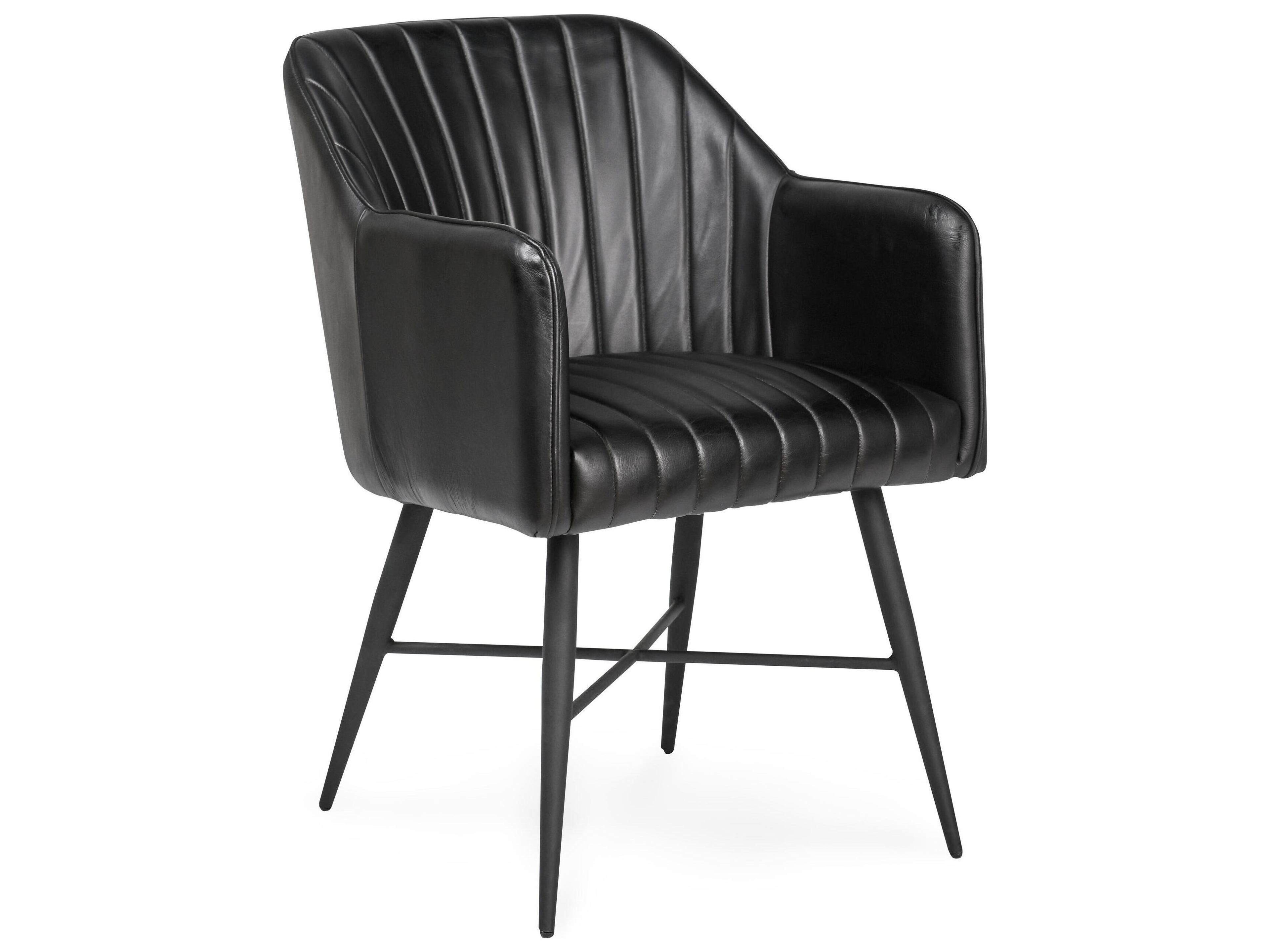 Leon Black Leather Arm Dining Chair