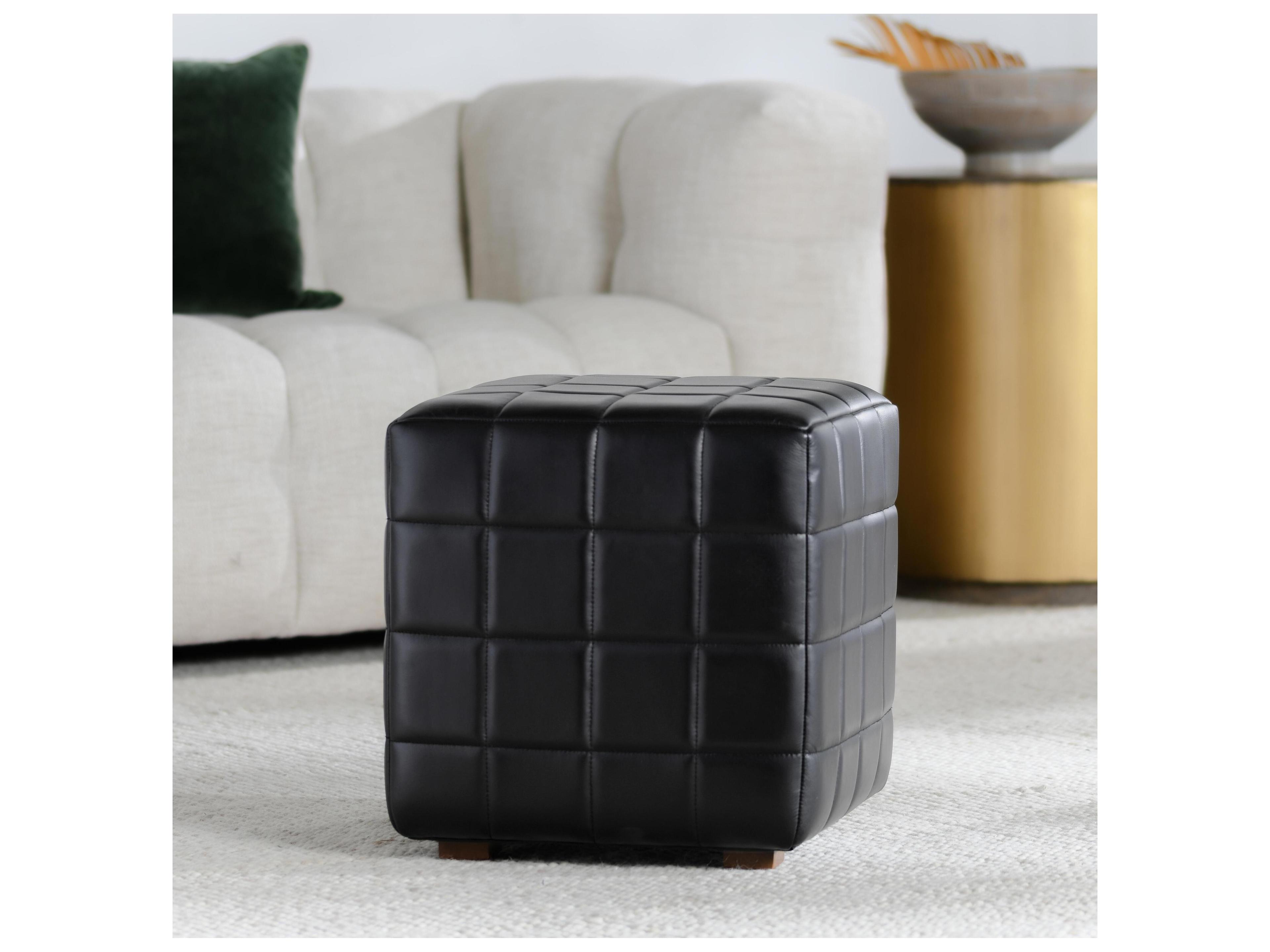 Classic Home Carlo Black Leather Ottoman