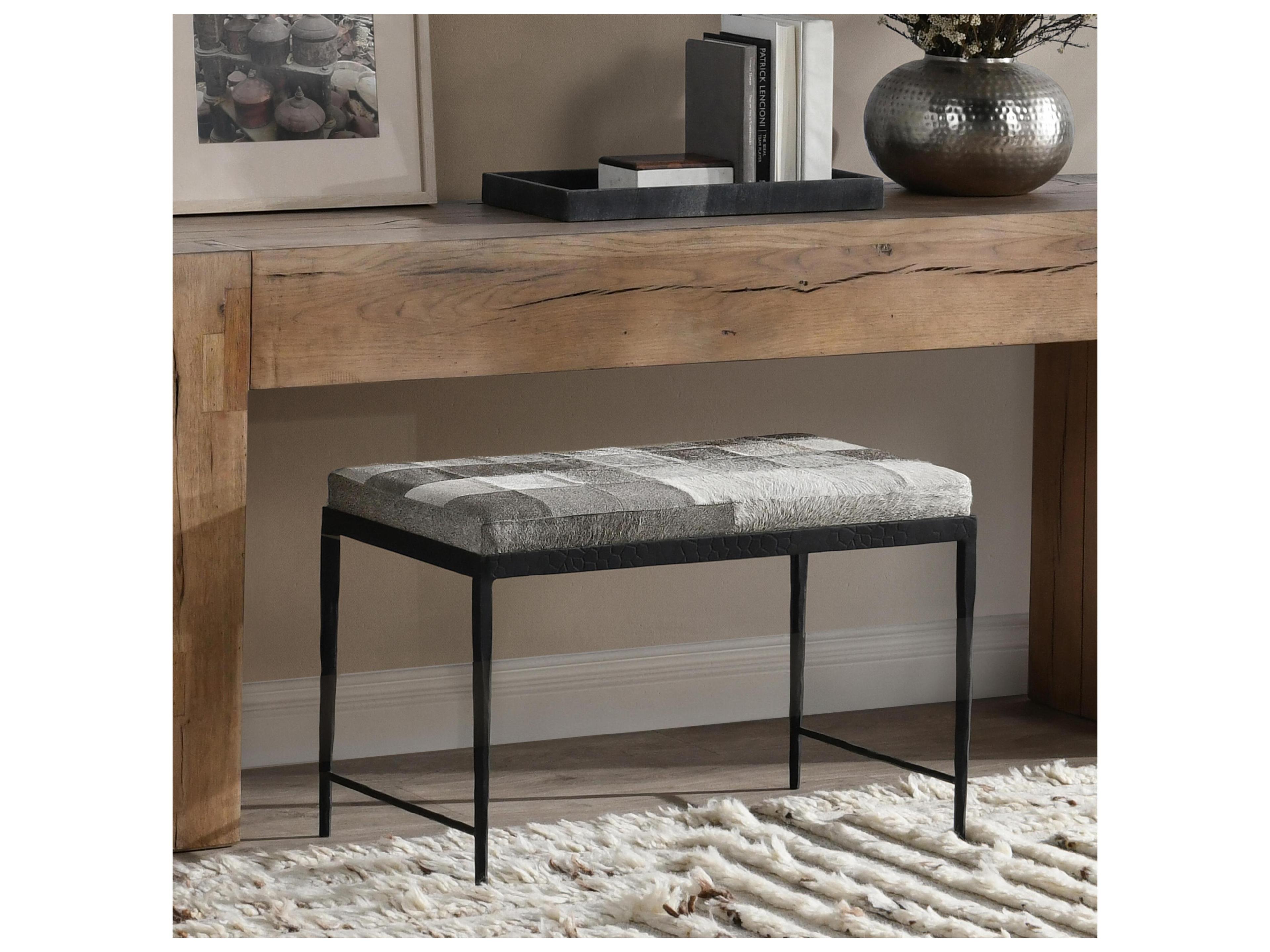 Classic Home Achen Gray Bronze Fur Accent Bench