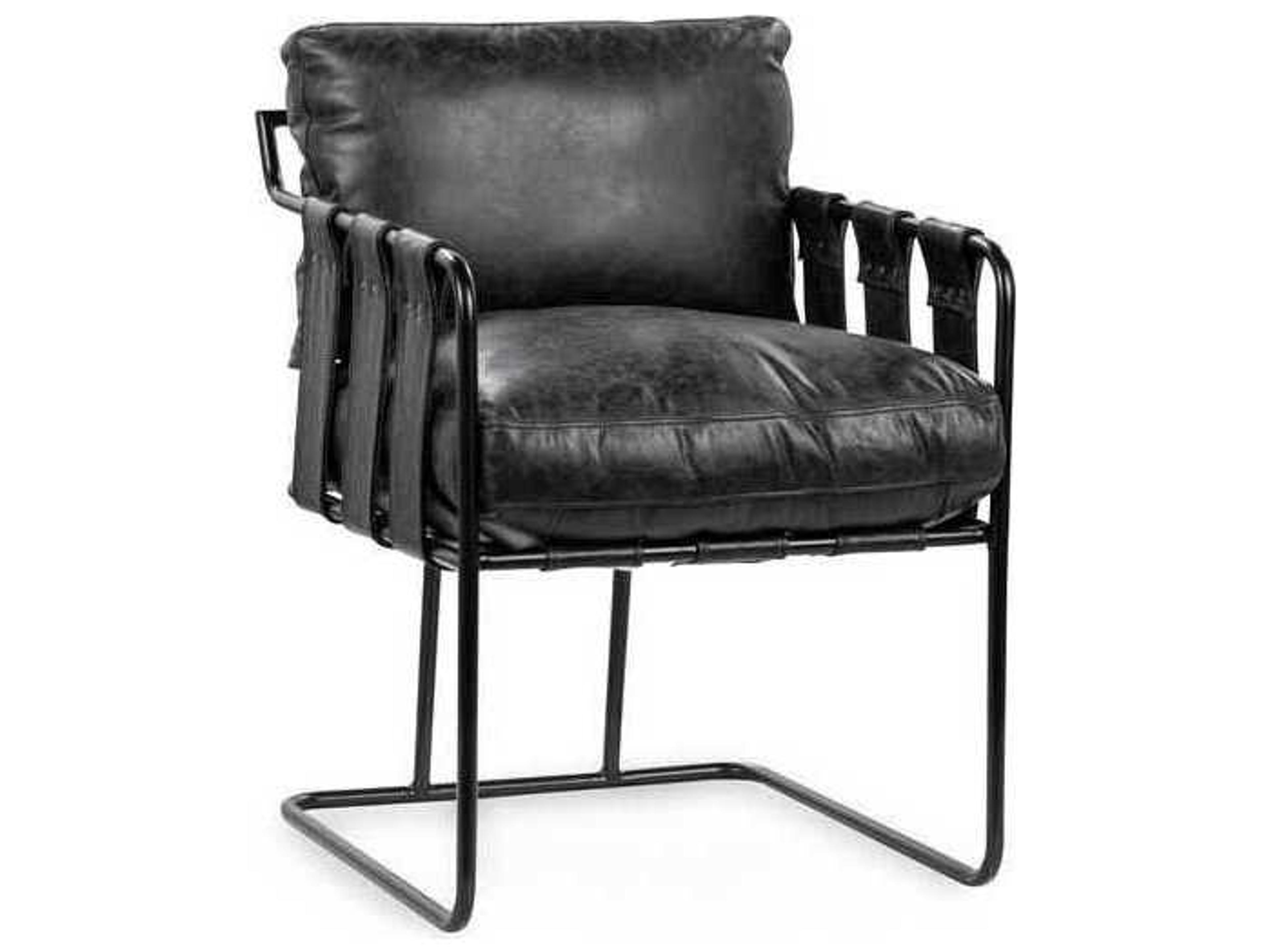 Strapling Black Leather Arm Dining Chair