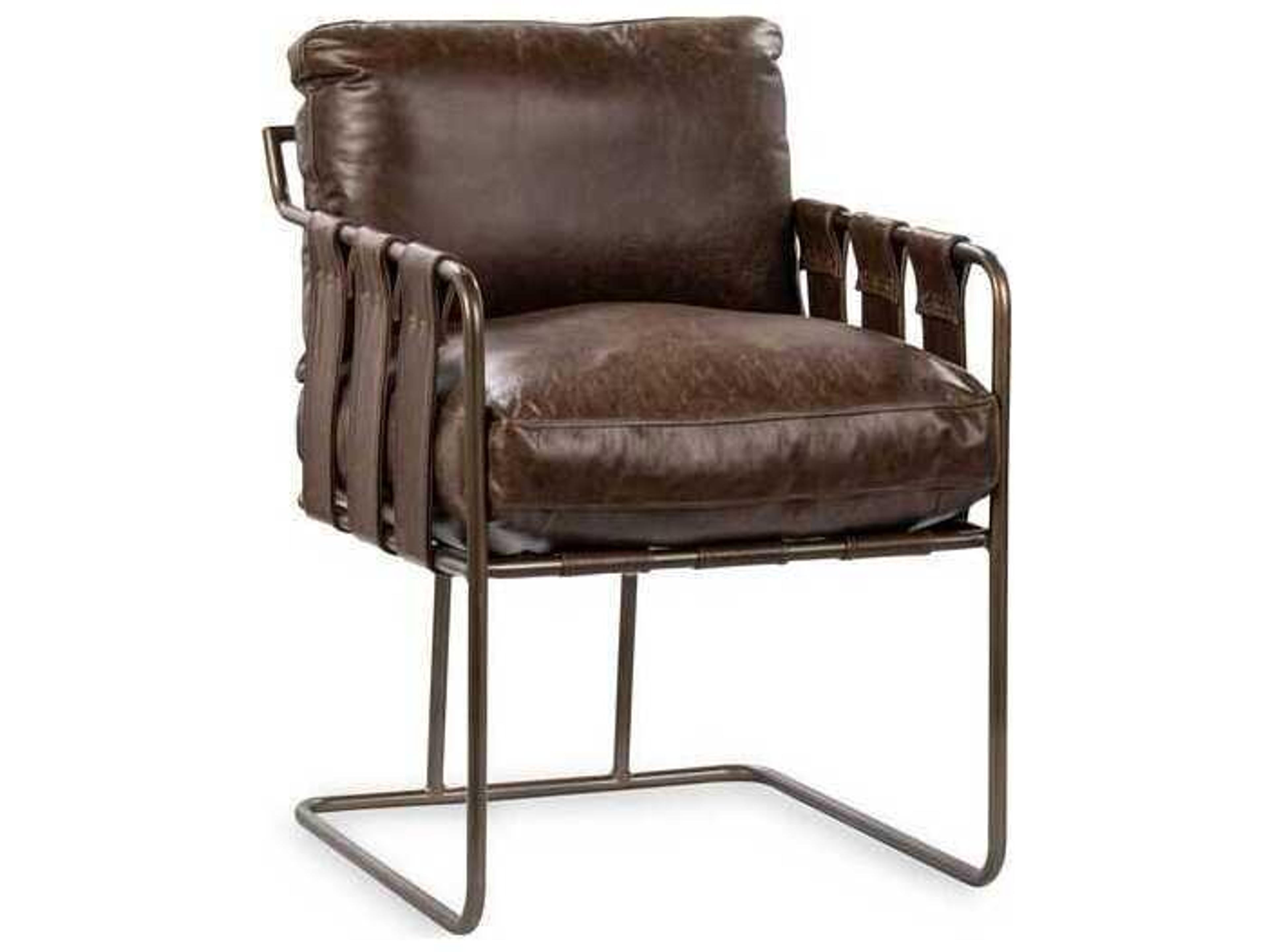 Strapling Brown Leather Arm Dining Chair