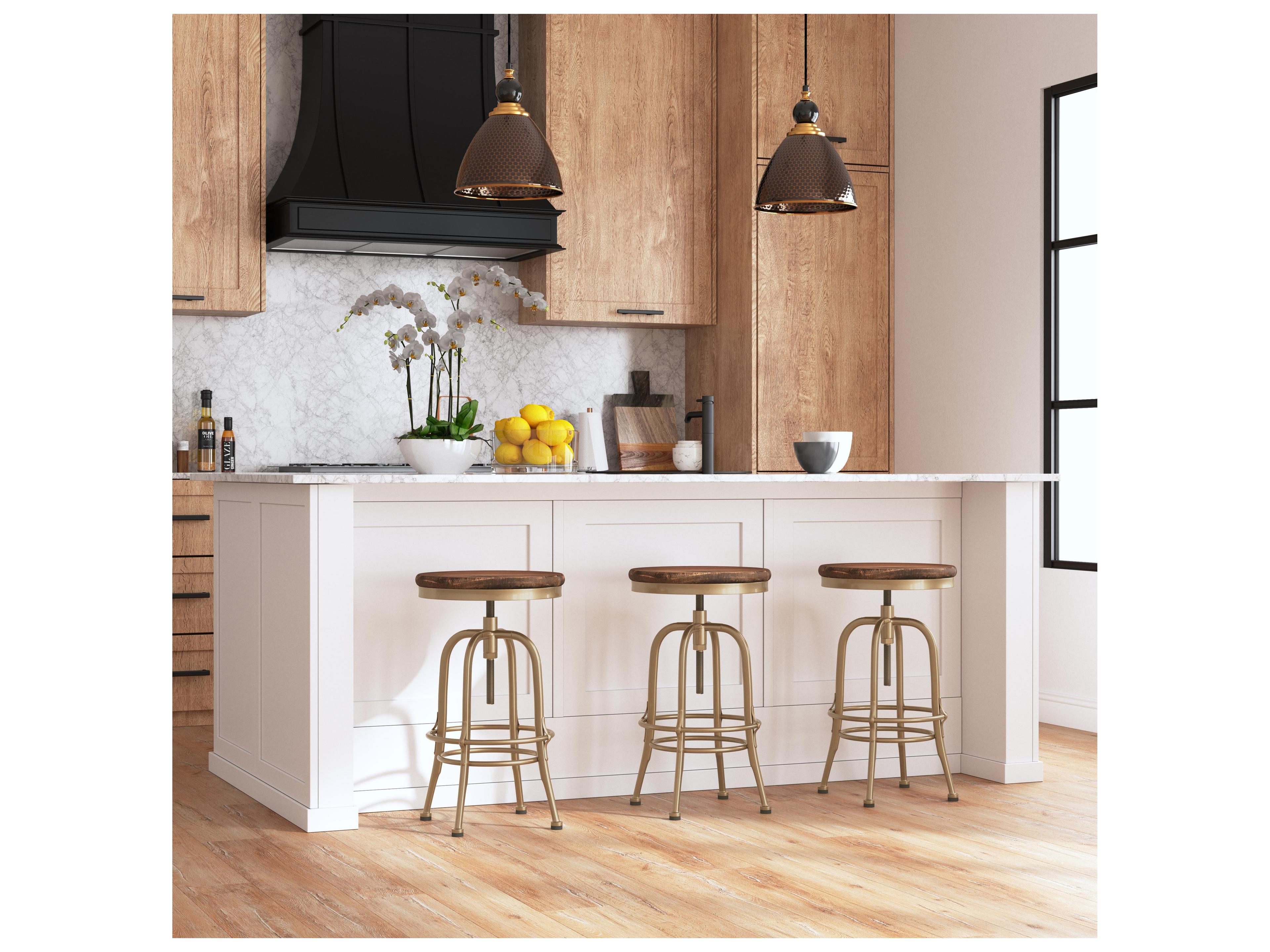 Classic Home Peralta Brass Base Adjustable Pine Wood Counter Stool