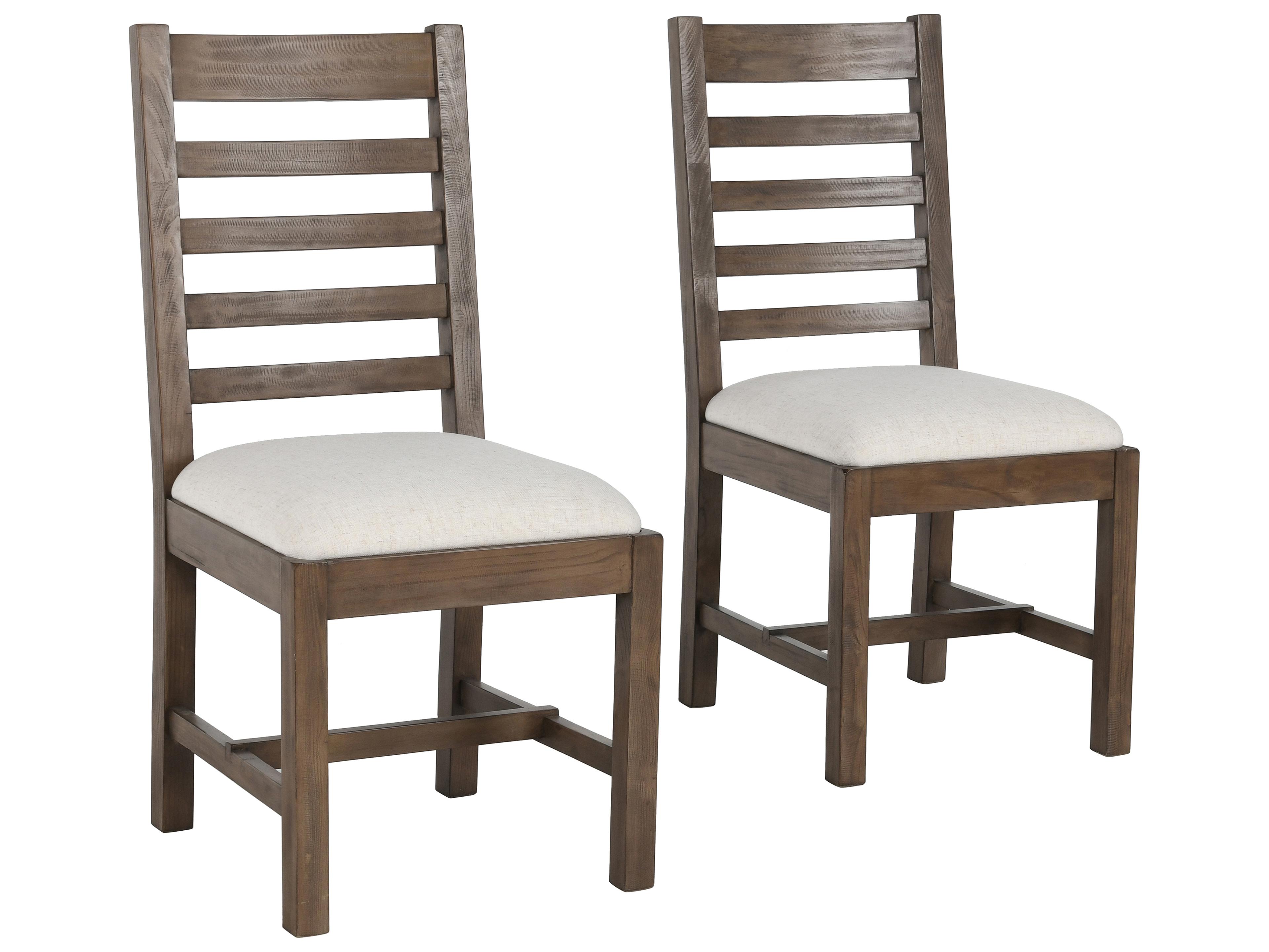 Caleb Pine Wood Brown Upholstered Armless Dining Chair Set of 2