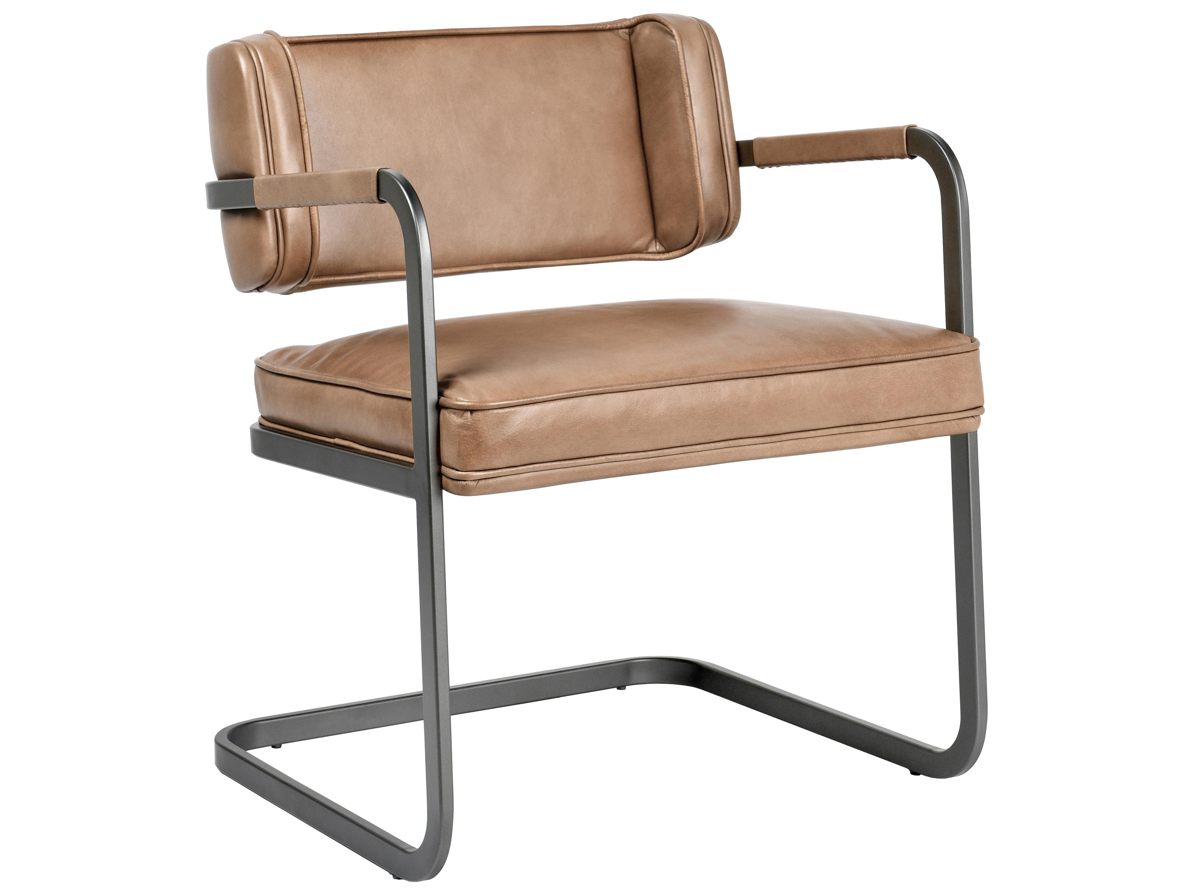Fonda Brown Leather Arm Dining Chair