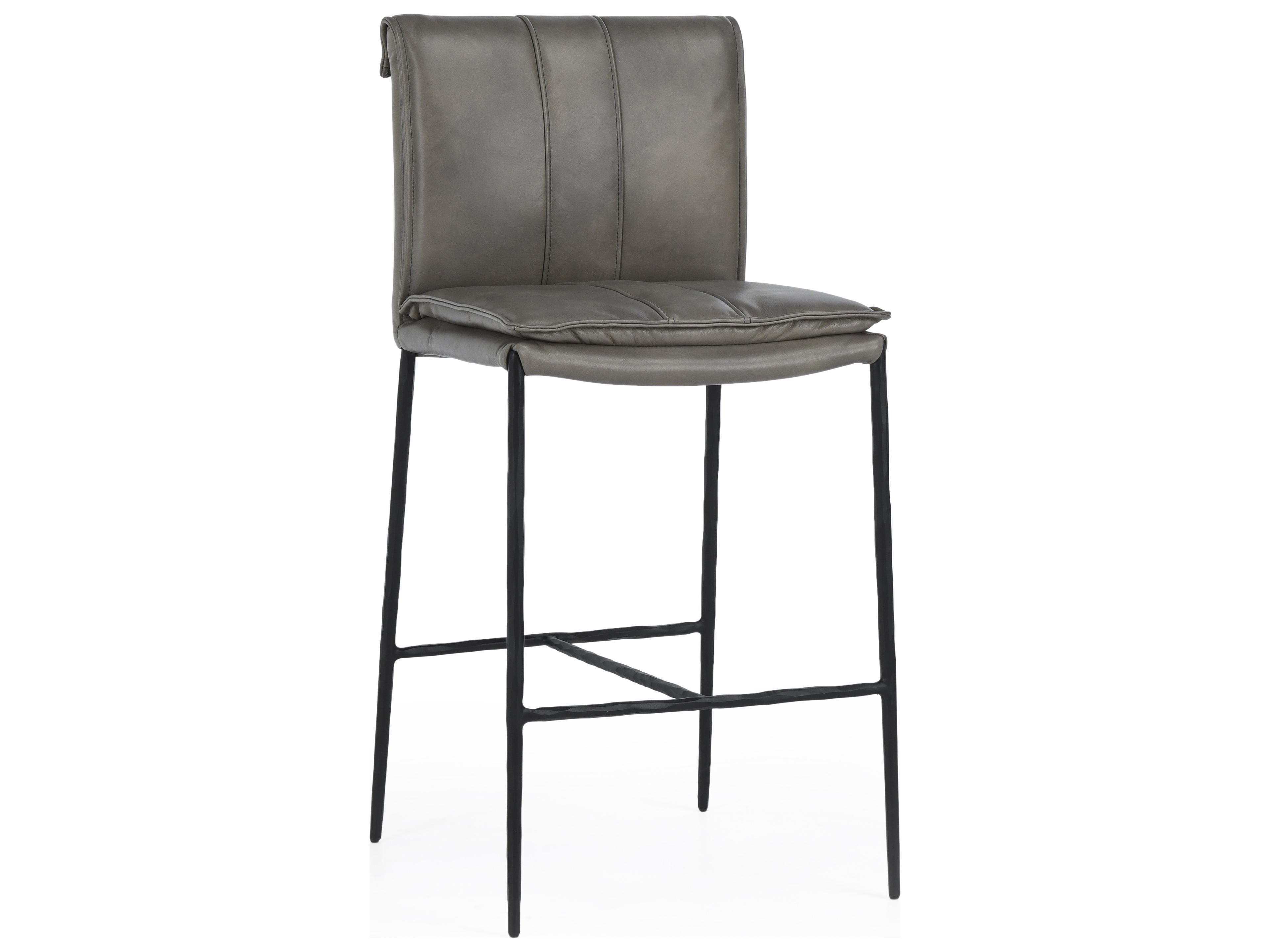 Mayer Pewter Gray Leather Bar Stool