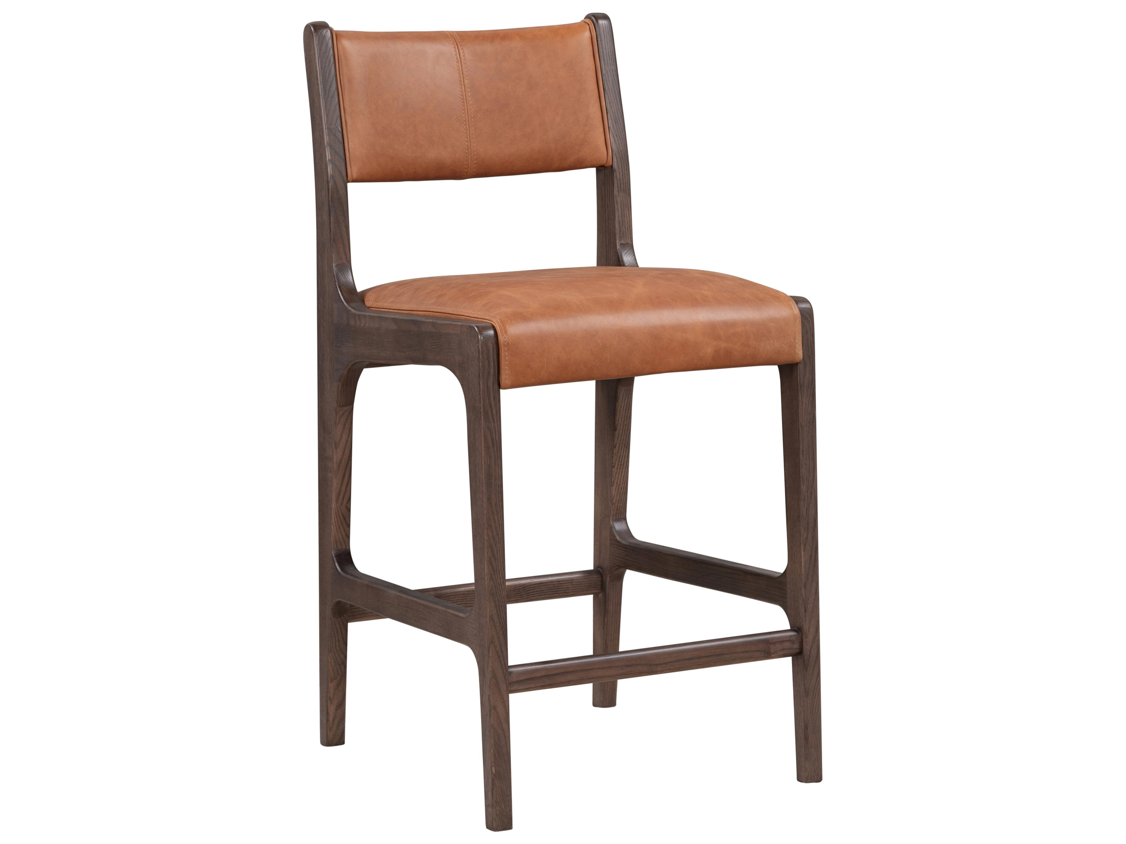 Wayne Brown Leather Ash Wood Counter Stool