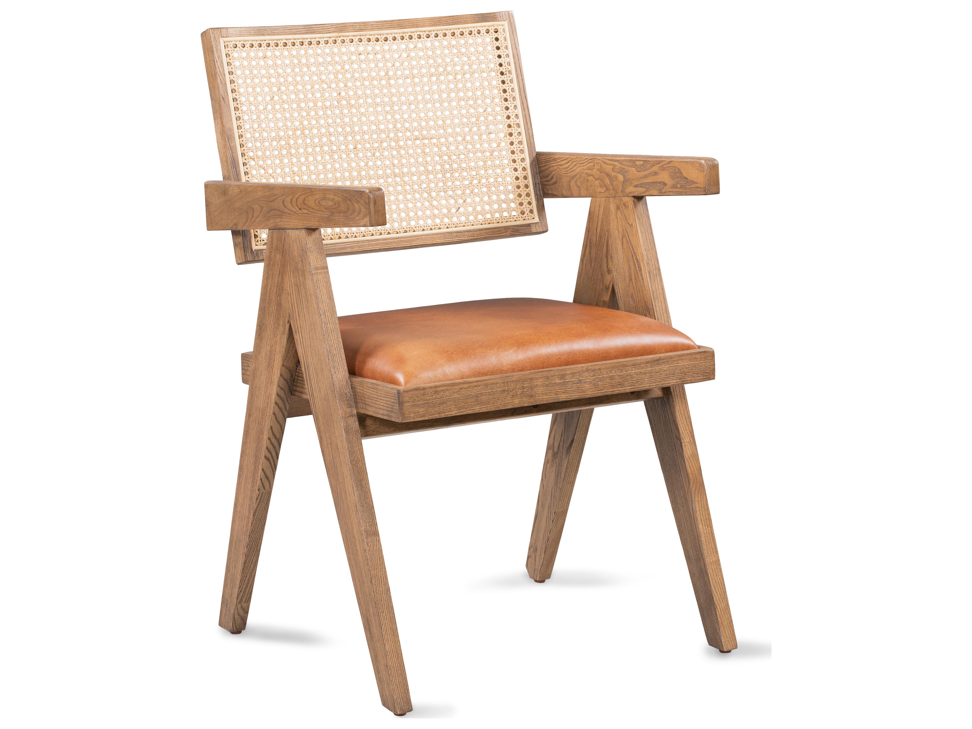 Douglas Ash Wood Natural Leather Arm Dining Chair