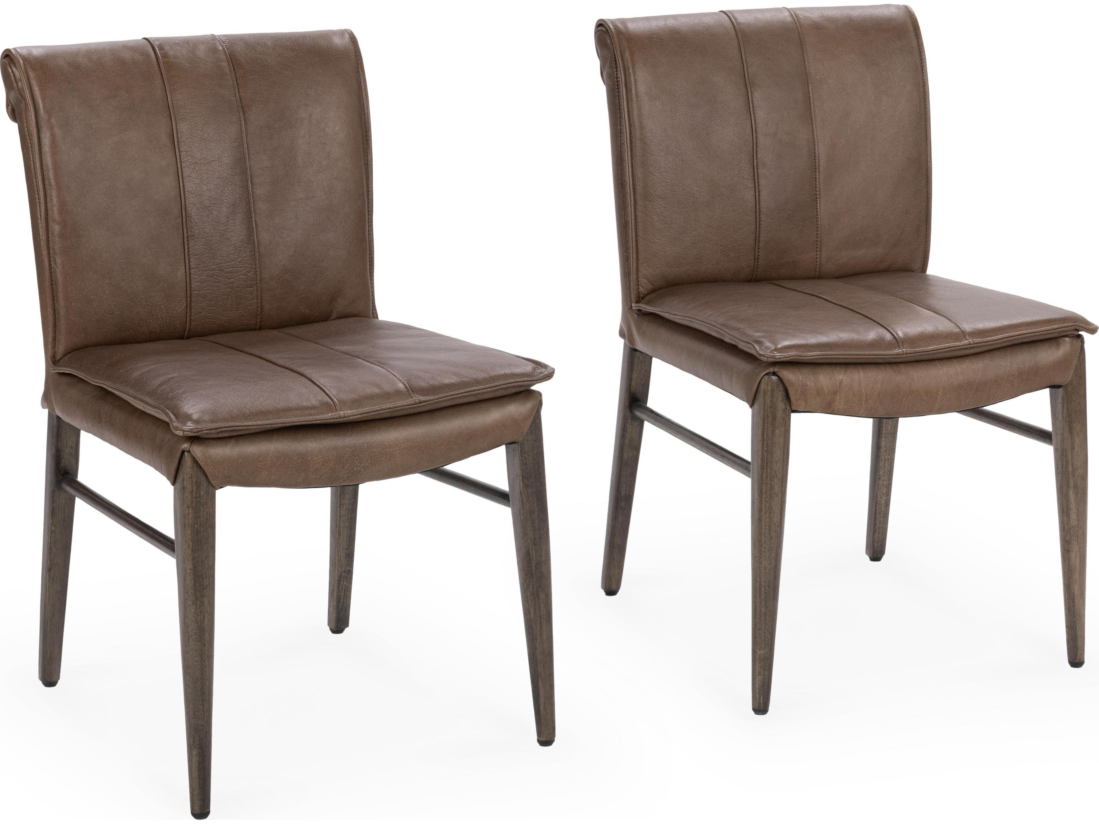 Lynden Maple Wood Brown Leather Armless Dining Chair