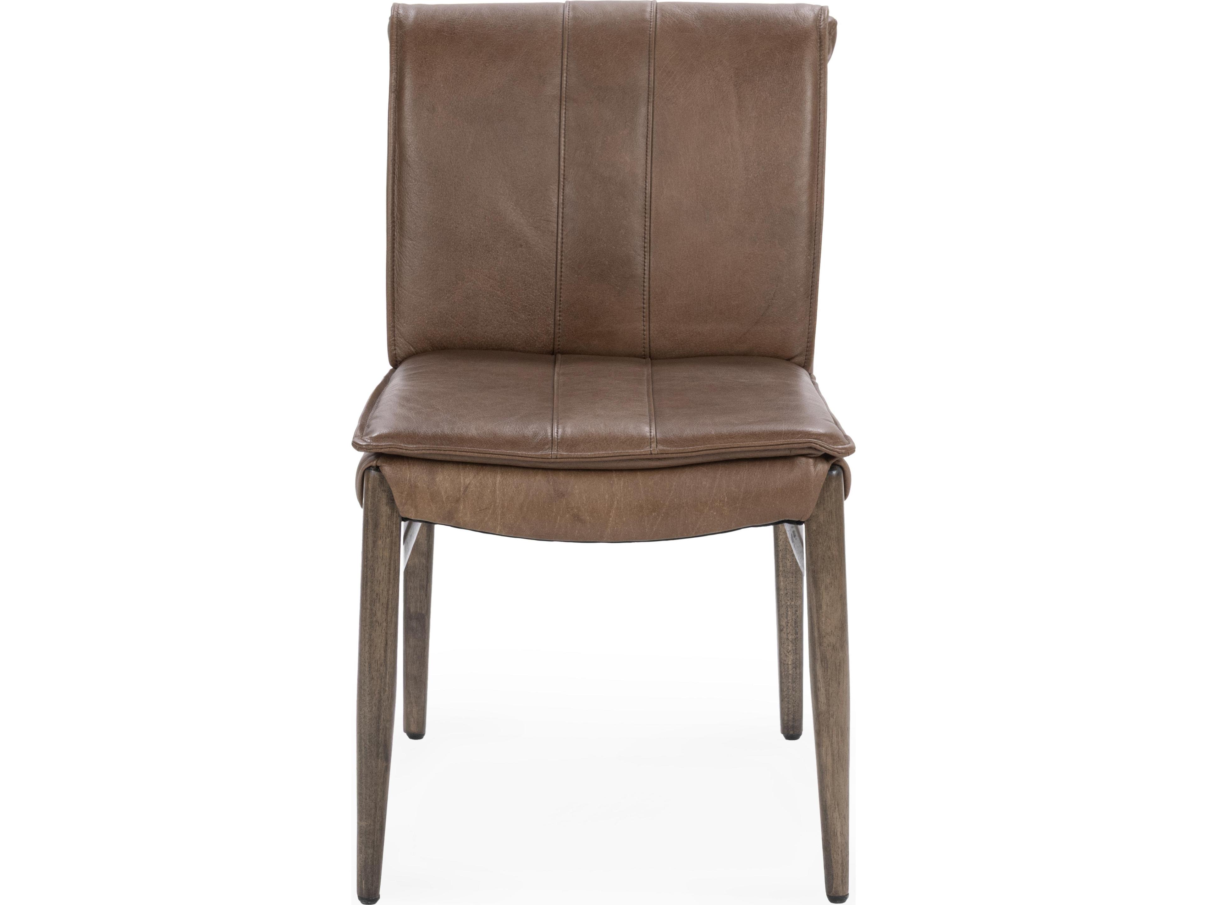 Classic Home Lynden Maple Wood Brown Leather Armless Dining Chair