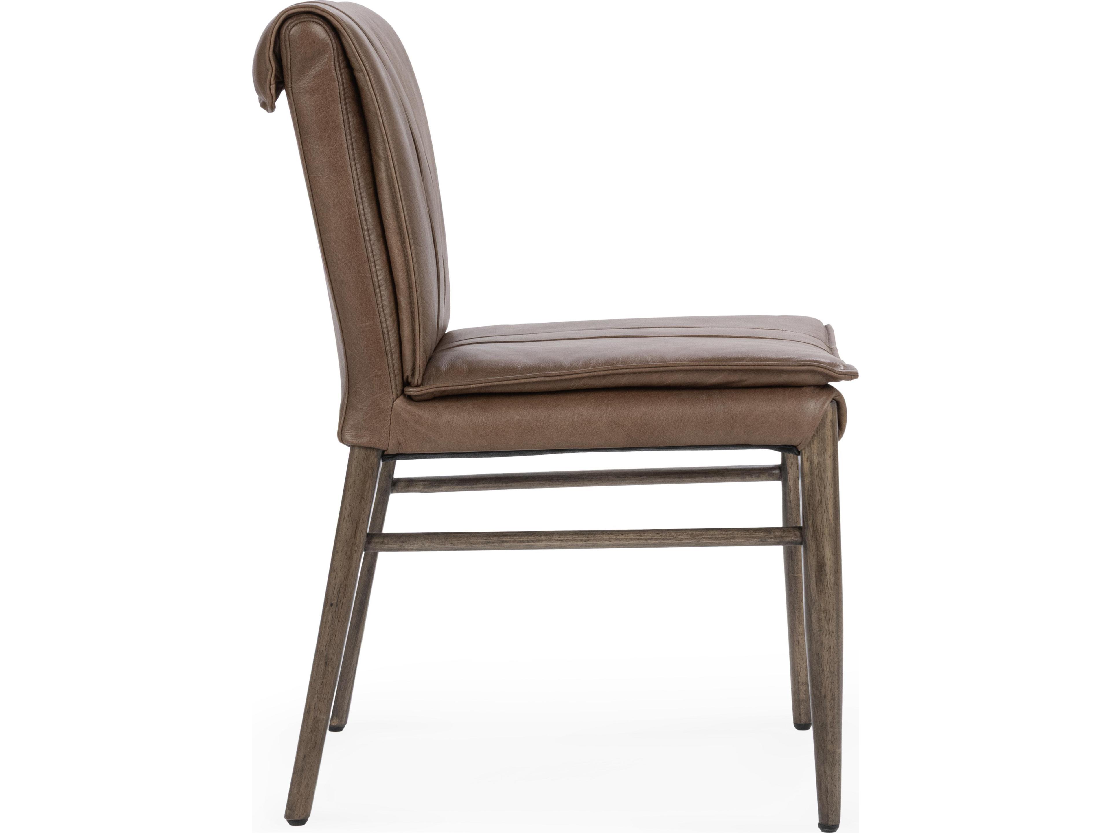 Classic Home Lynden Maple Wood Brown Leather Armless Dining Chair