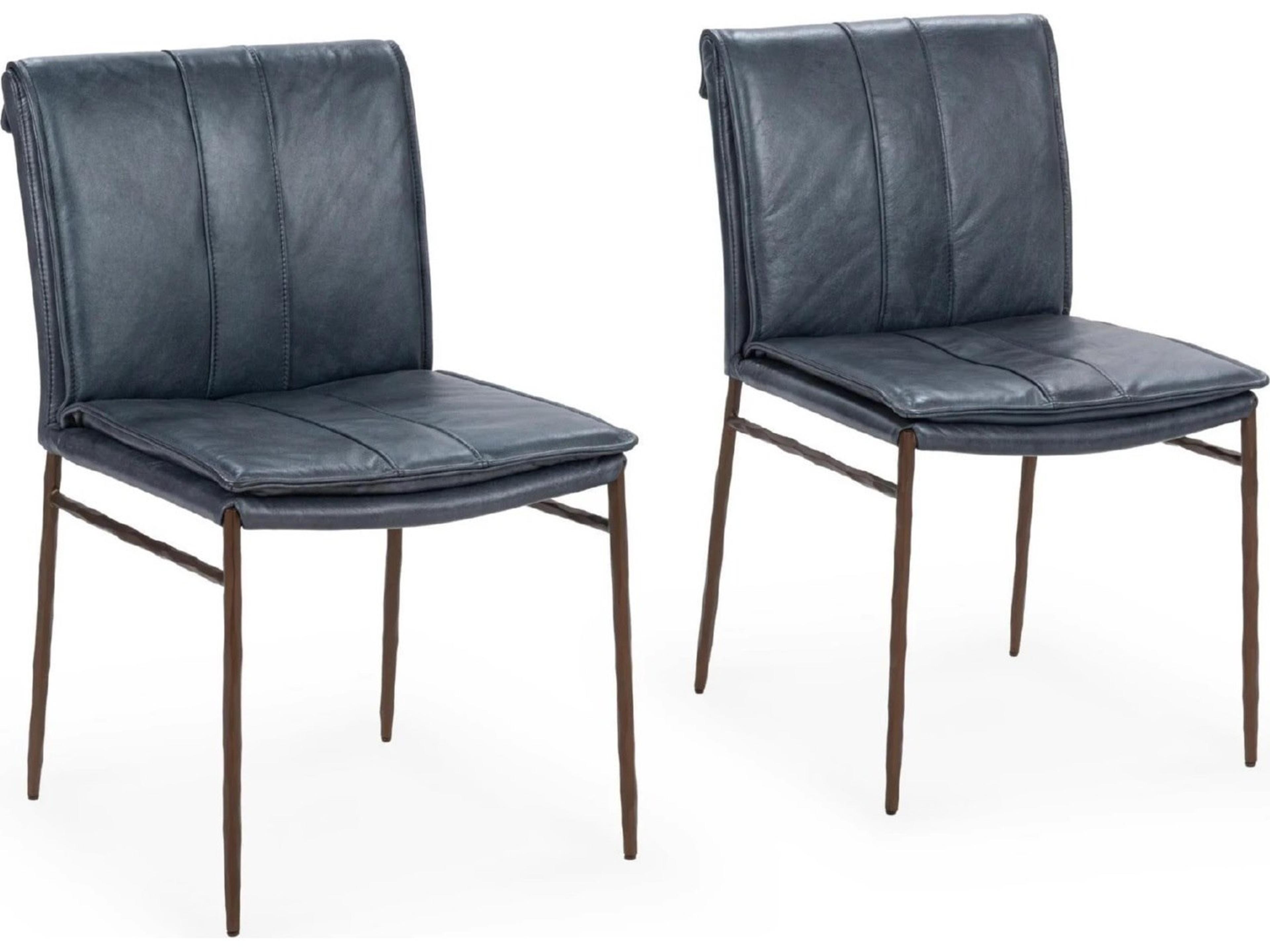 Mayer Blue Leather Armless Dining Chair (Set of 2)