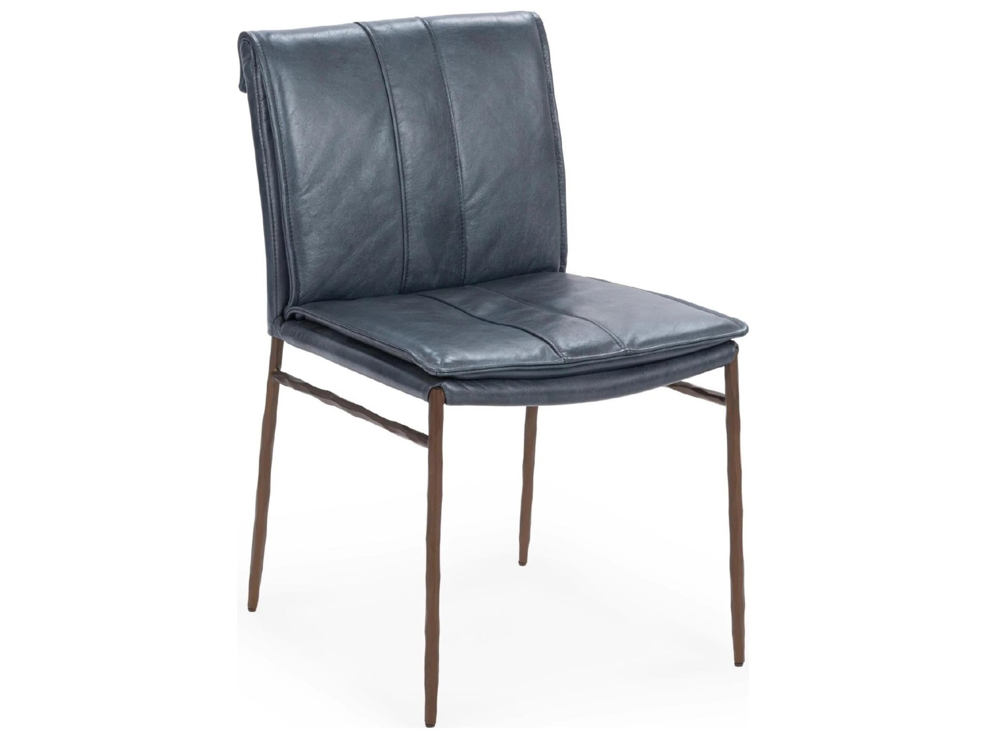 Classic Home Mayer Blue Leather Armless Dining Chair (Set of 2)