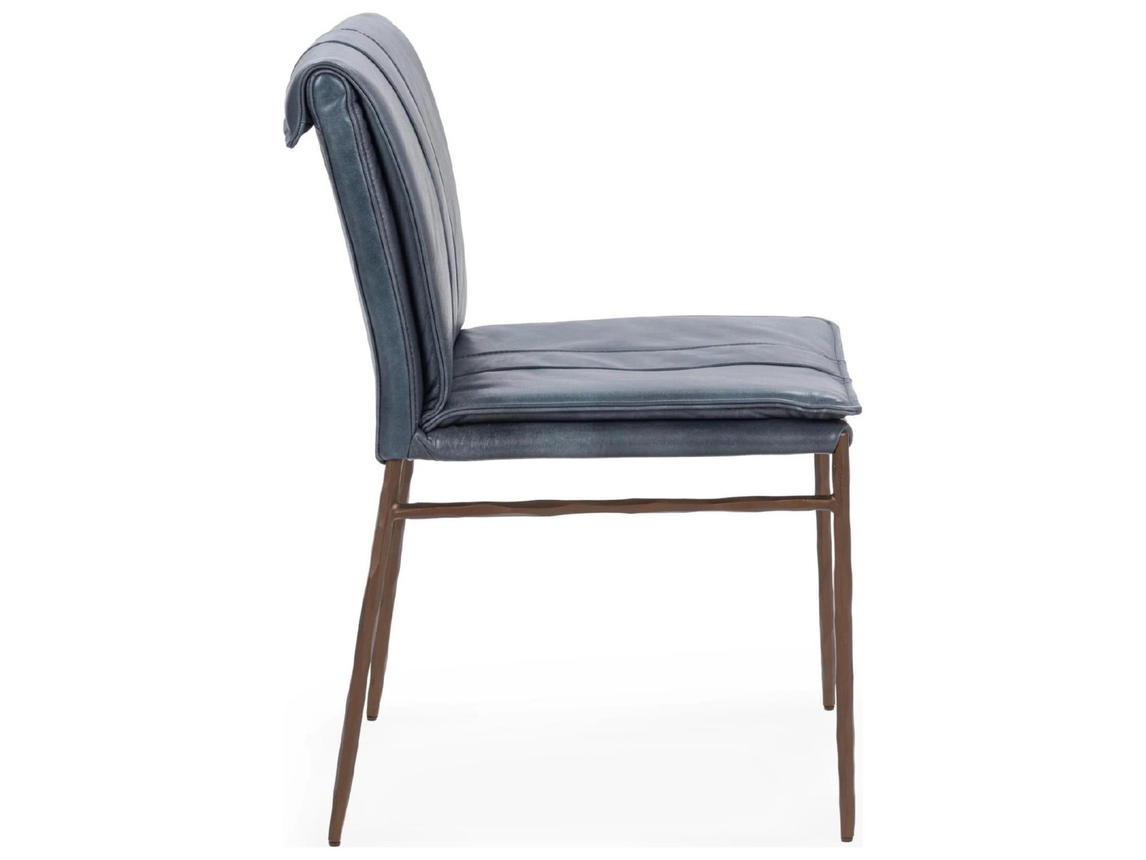 Classic Home Mayer Blue Leather Armless Dining Chair (Set of 2)