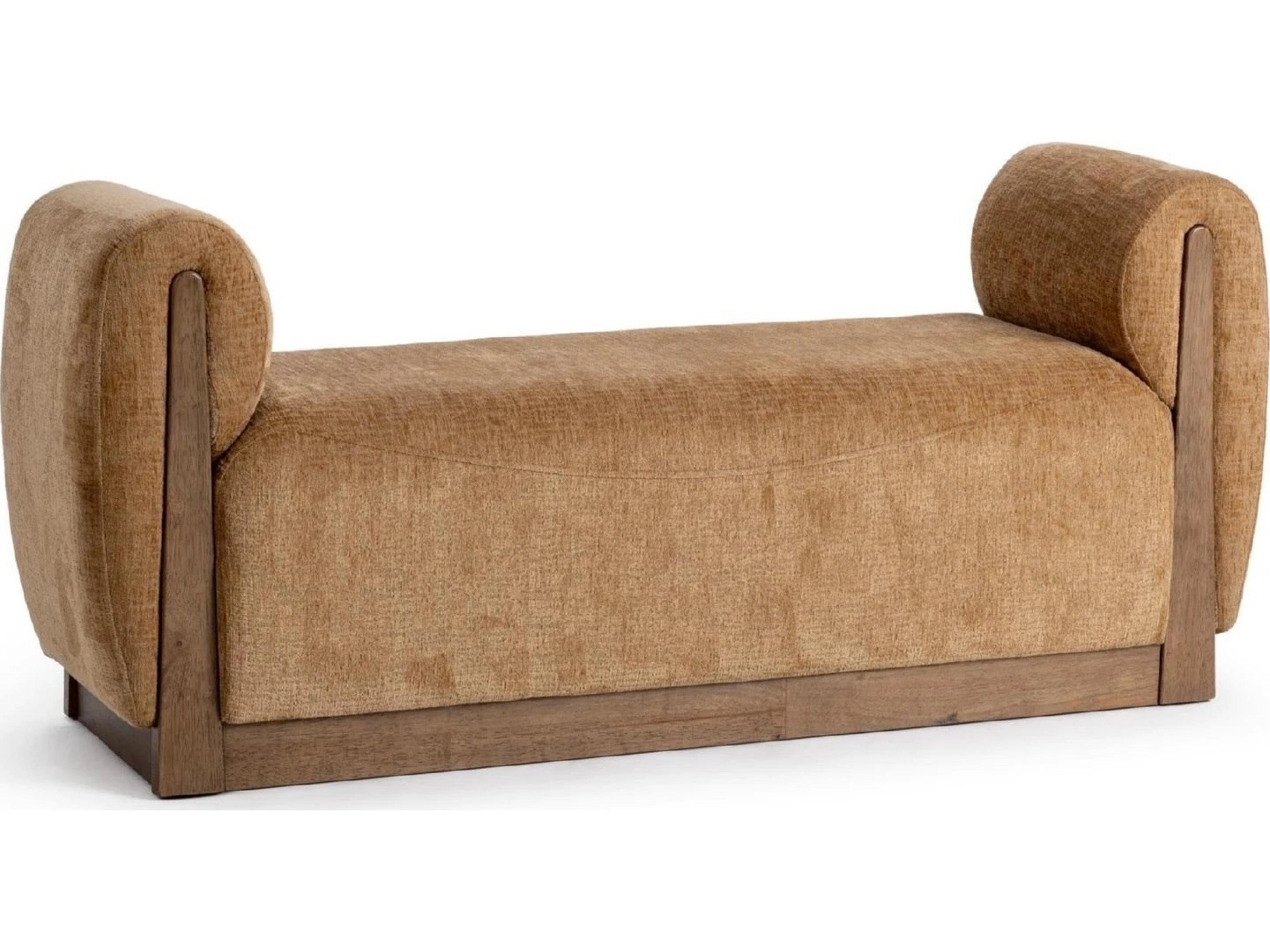 Soraya Spiced Amber Brown Upholstered Accent Bench