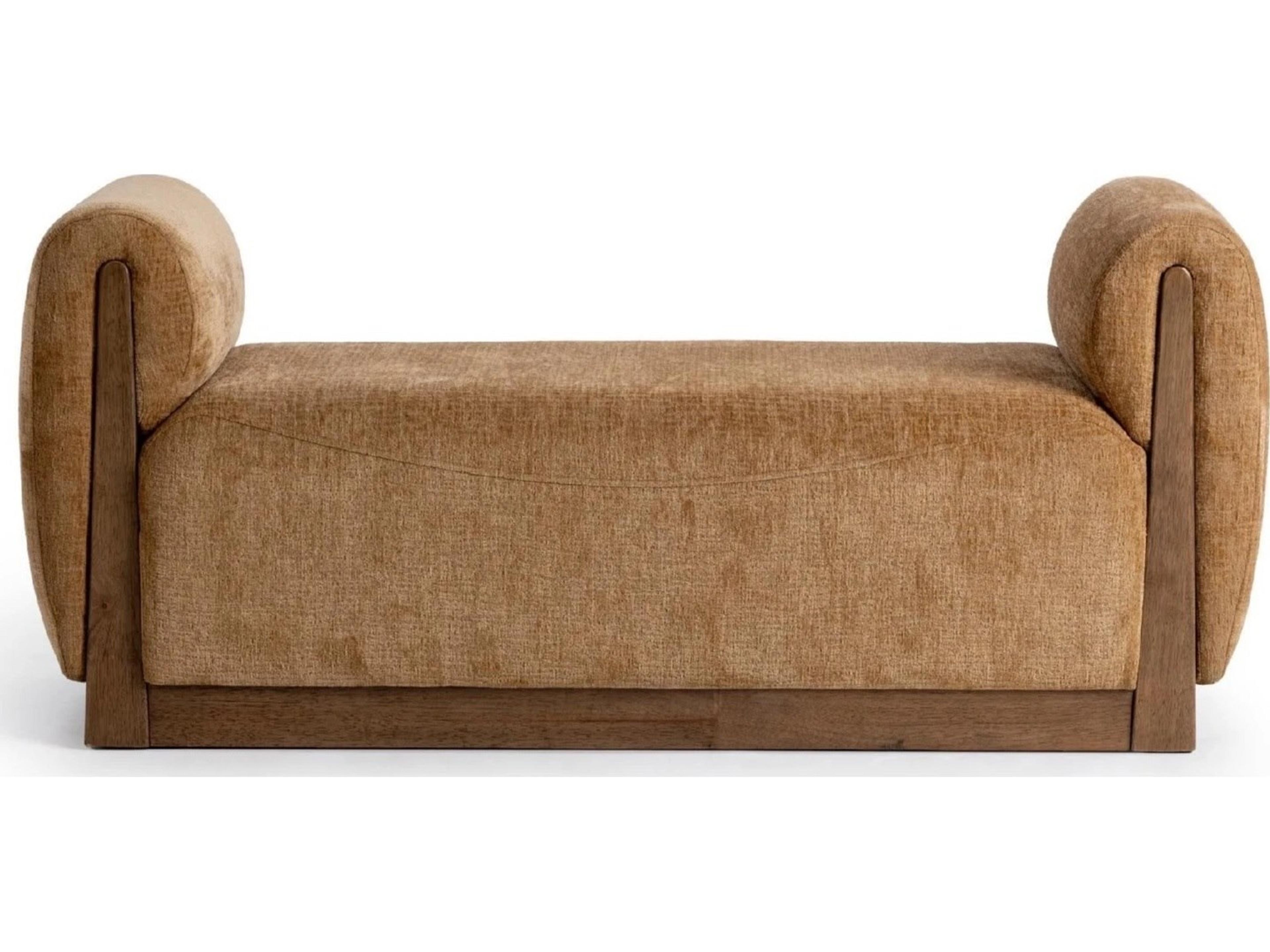 Classic Home Soraya Spiced Amber Brown Upholstered Accent Bench