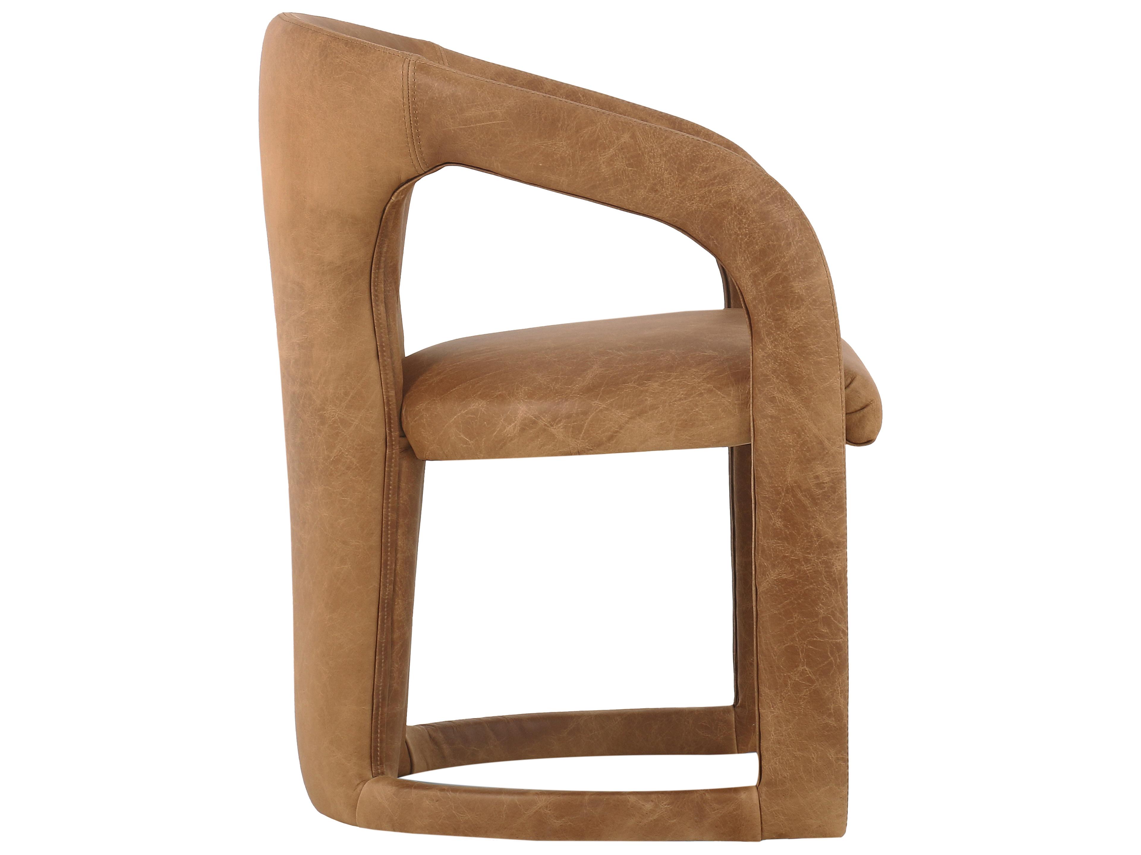 Classic Home Archie Solid Wood Brown Leather Arm Dining Chair