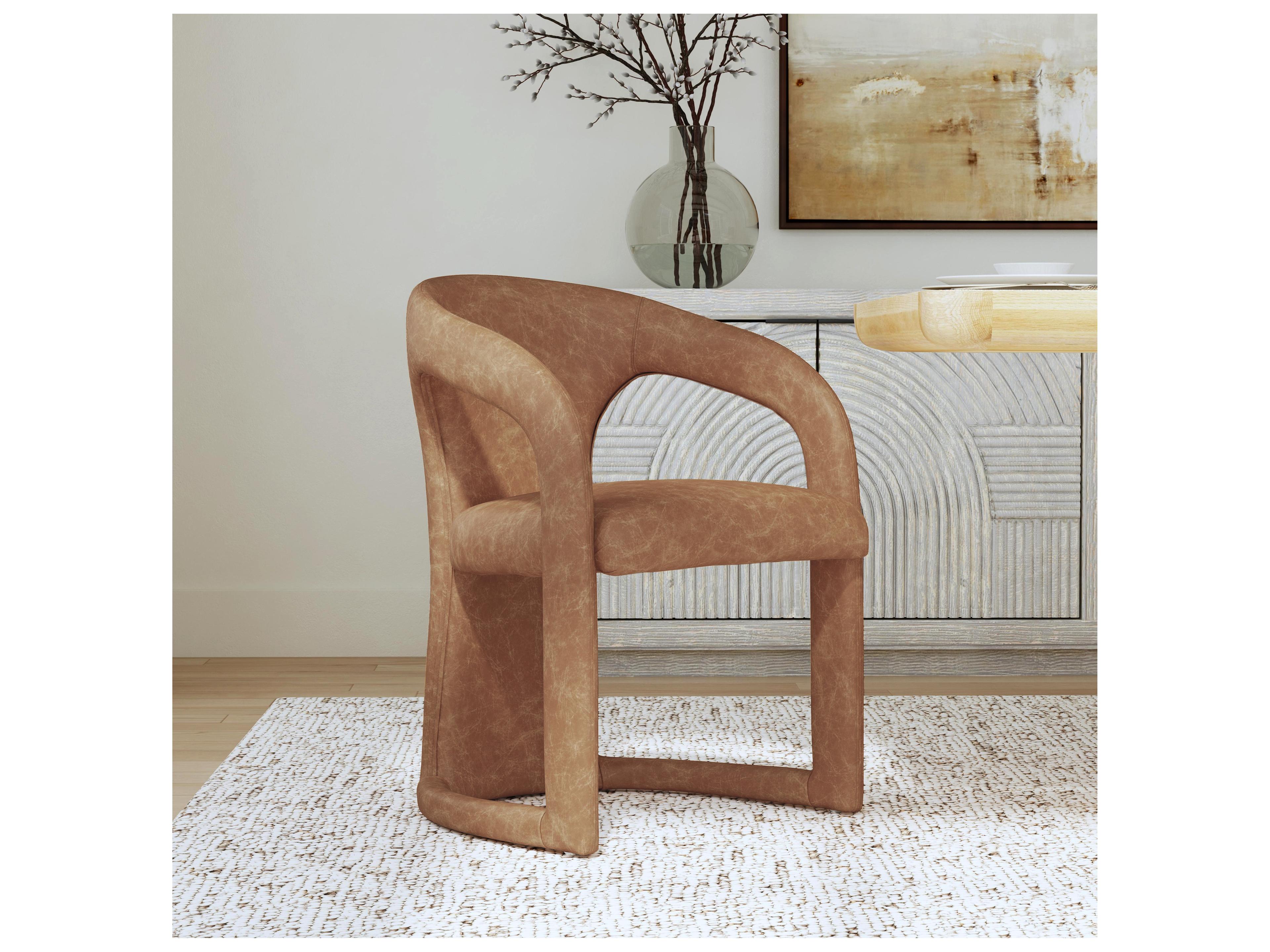 Classic Home Archie Solid Wood Brown Leather Arm Dining Chair