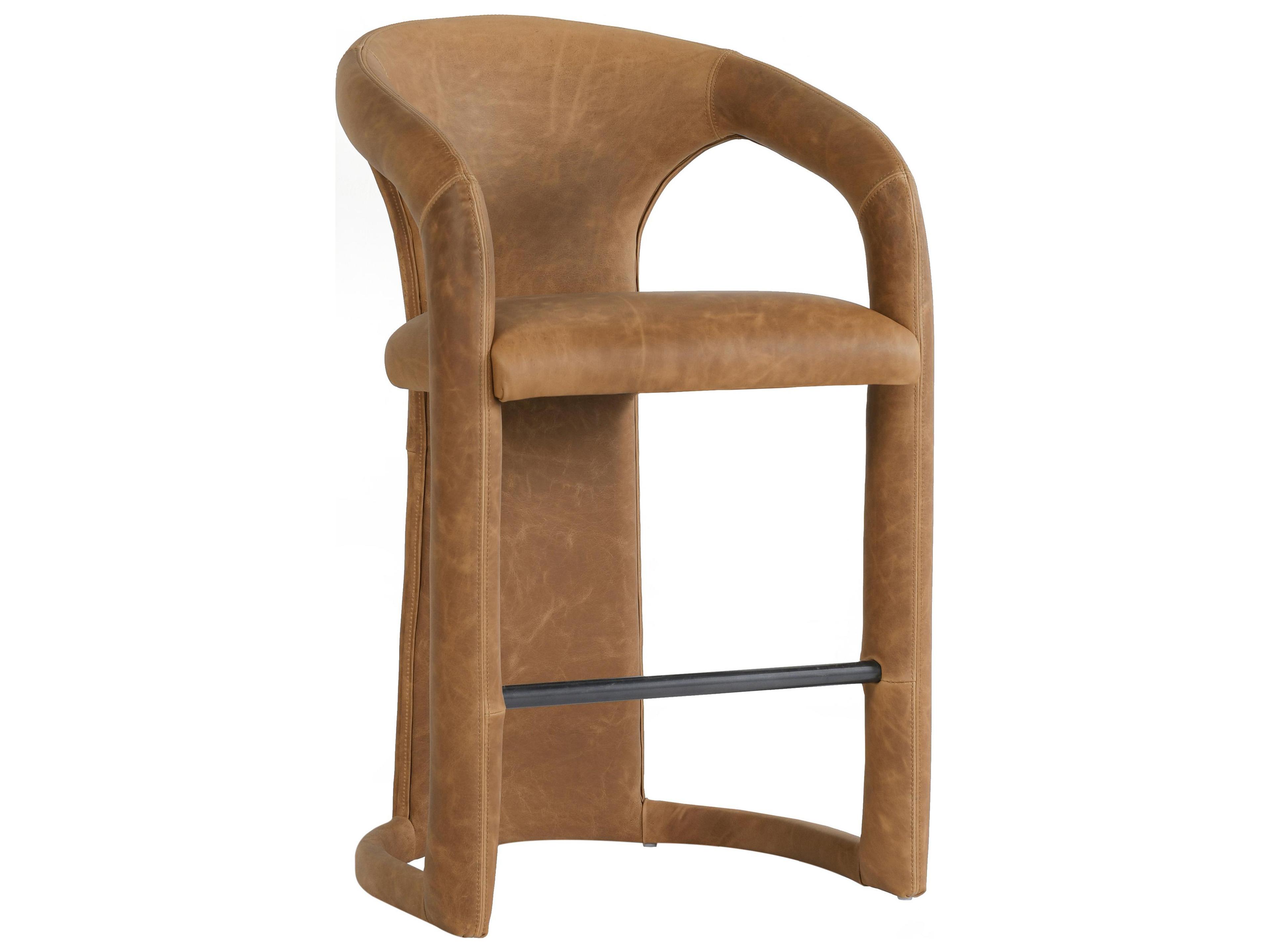 Archie Brown Leather Solid Wood Counter Stool