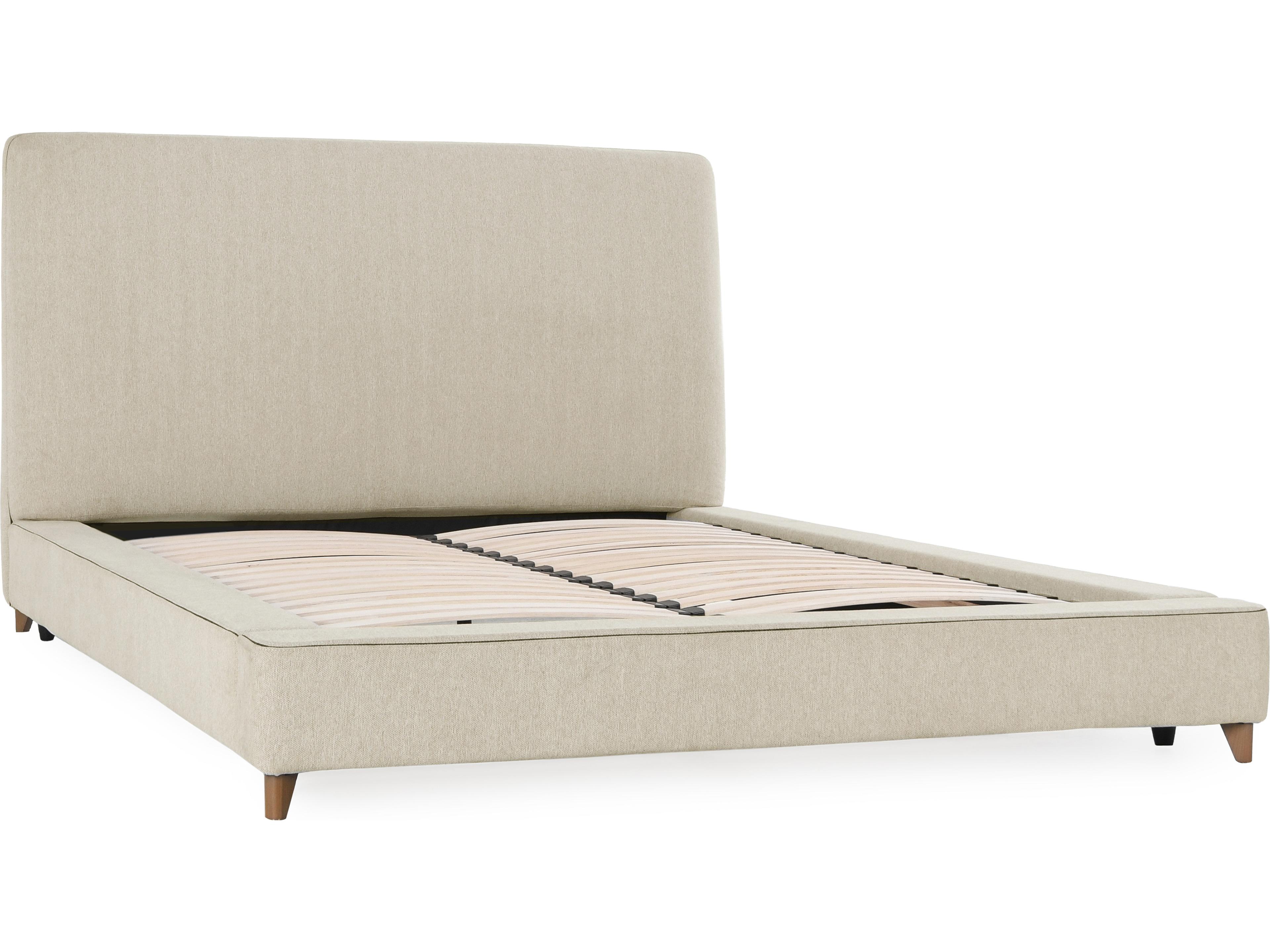 Tate Cream White Acacia Wood Upholstered King Platform Bed