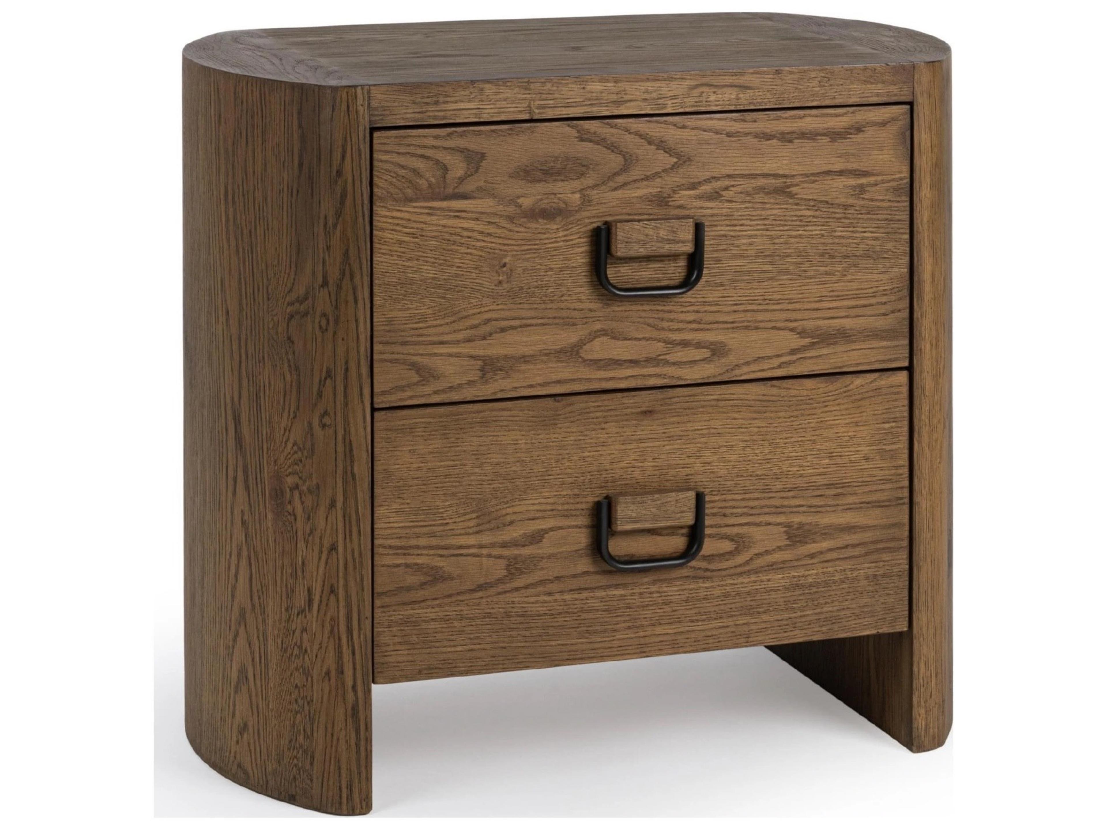 Kyrie 2-Drawers Oak Wood Nightstand
