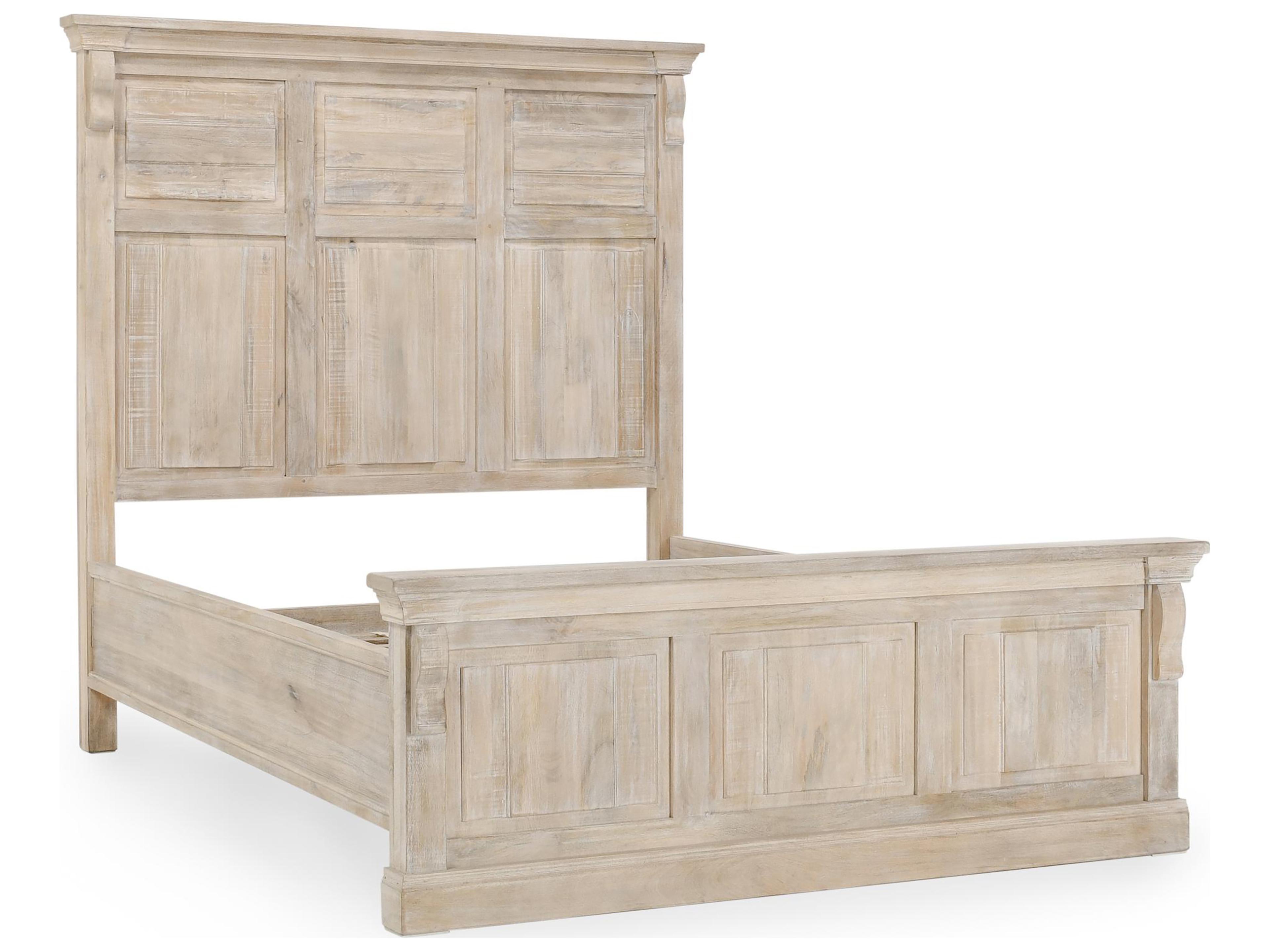 Adelaide White Wash Hardwood Wood Queen Panel Bed