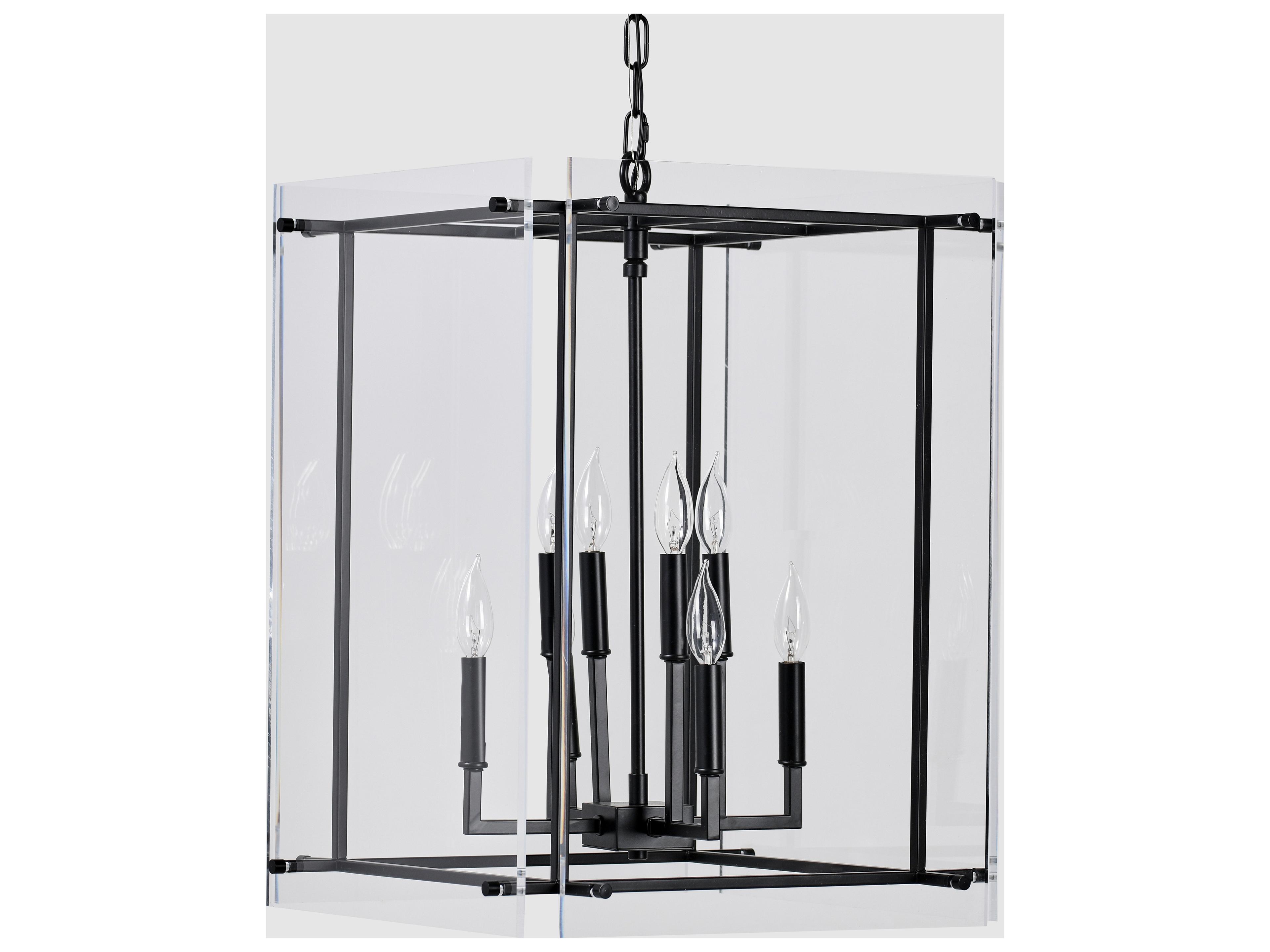 Lena 9-Light Black Clear Lantern Chandelier