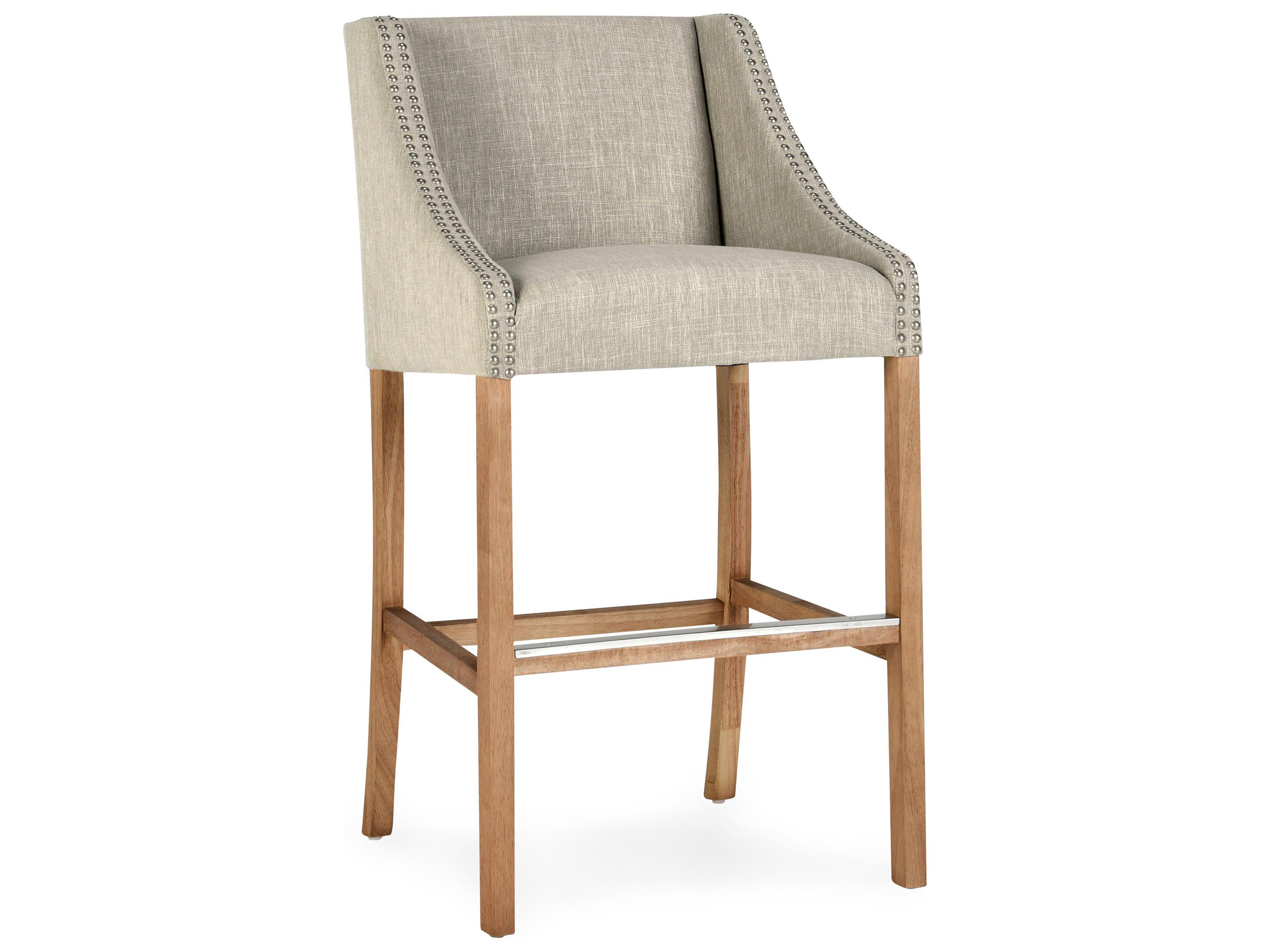 Cascade French Beige Upholstery Velvet Upholstered Rubberwood Bar Stool