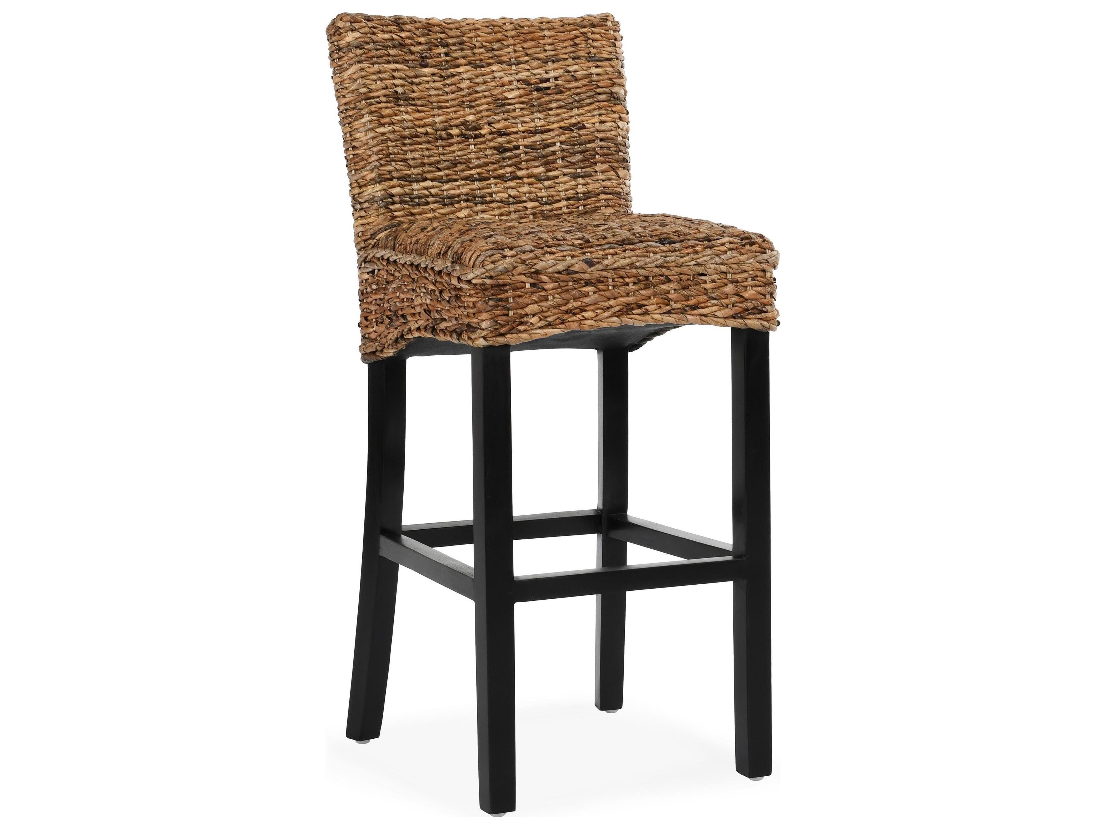 Abaca Multi Brown Seat And Black Legs Hardwood Bar Stool