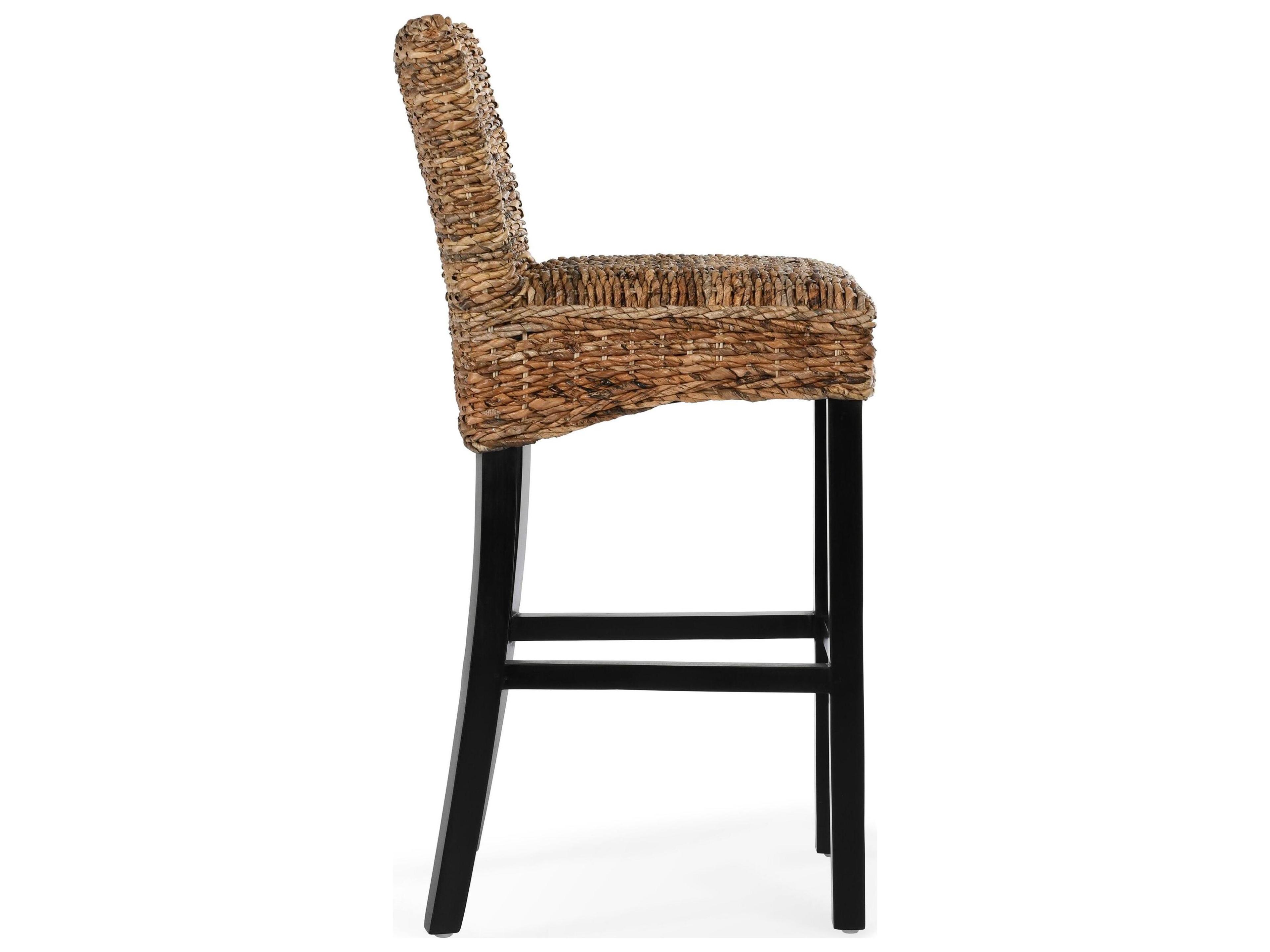 Classic Home Abaca Multi Brown Seat And Black Legs Hardwood Bar Stool