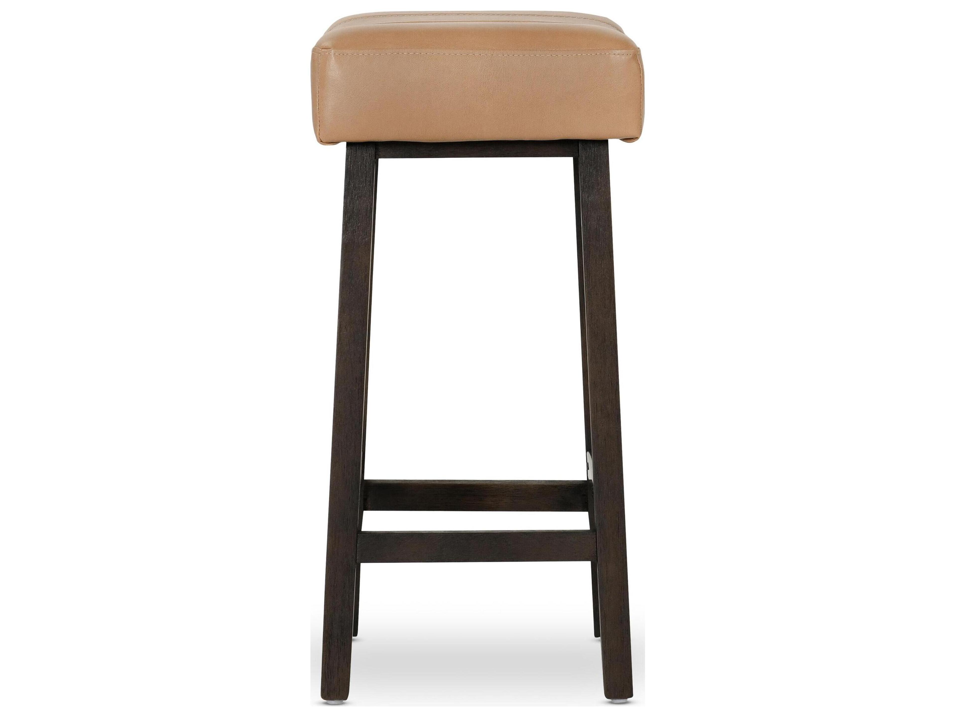 Classic Home Lauri Camel Beige Leather Rubberwood Counter Stool