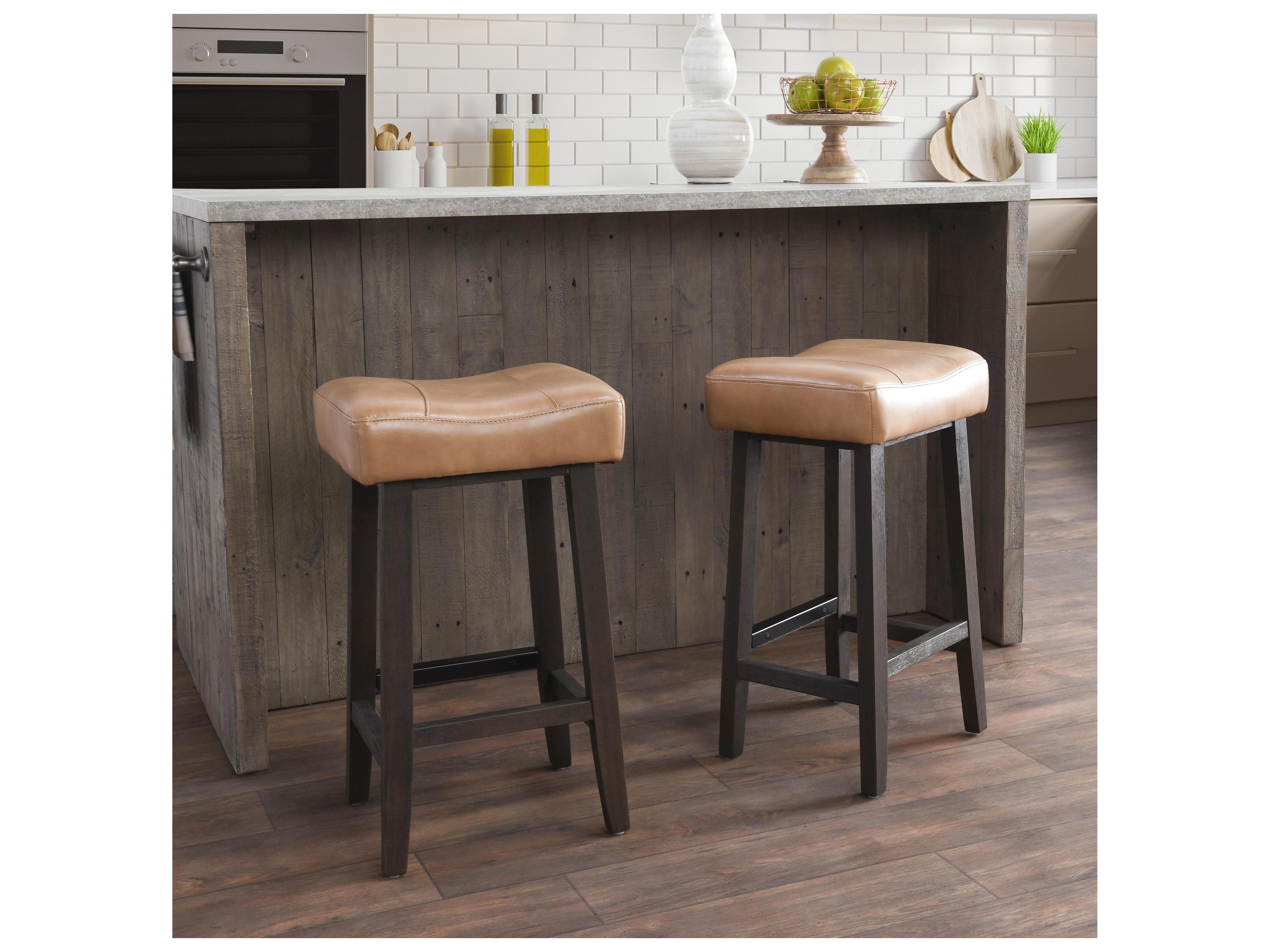 Classic Home Lauri Camel Beige Leather Rubberwood Counter Stool