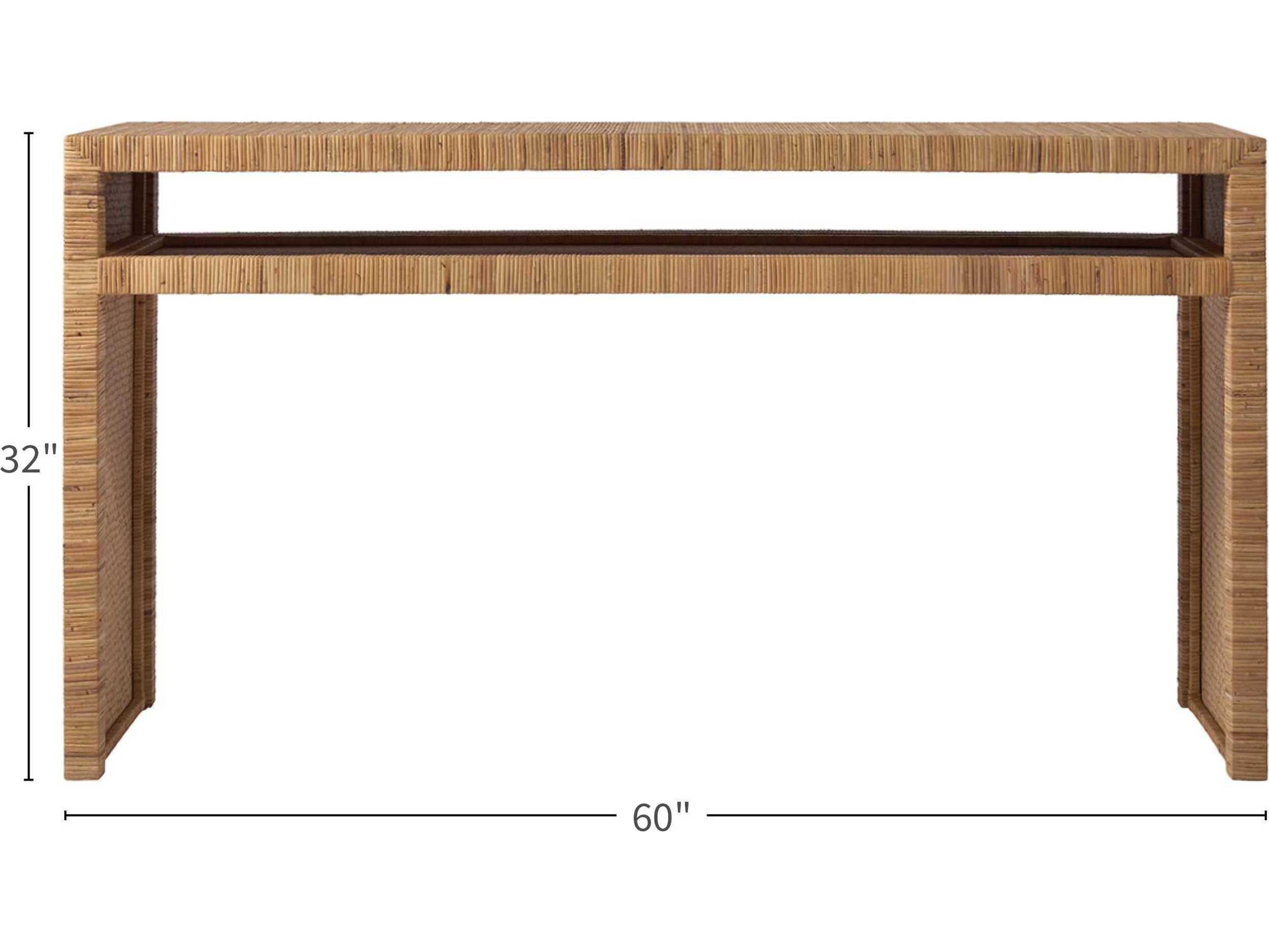 Coastal Living Home Escape Rectangular Wood Wrapped Split Rattan Console Table