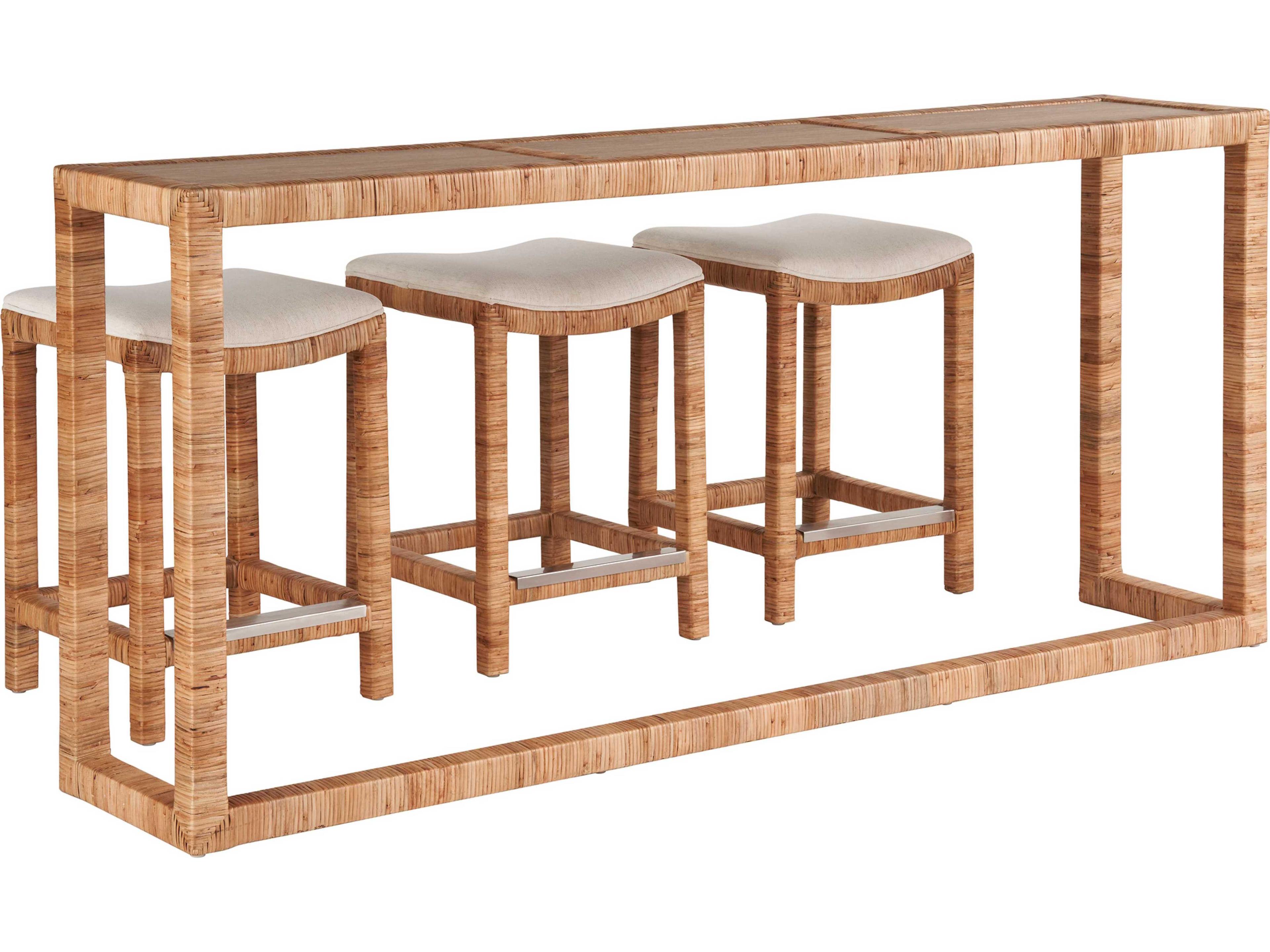 Weekender Rectangular Wicker Natural Console Table with Stool