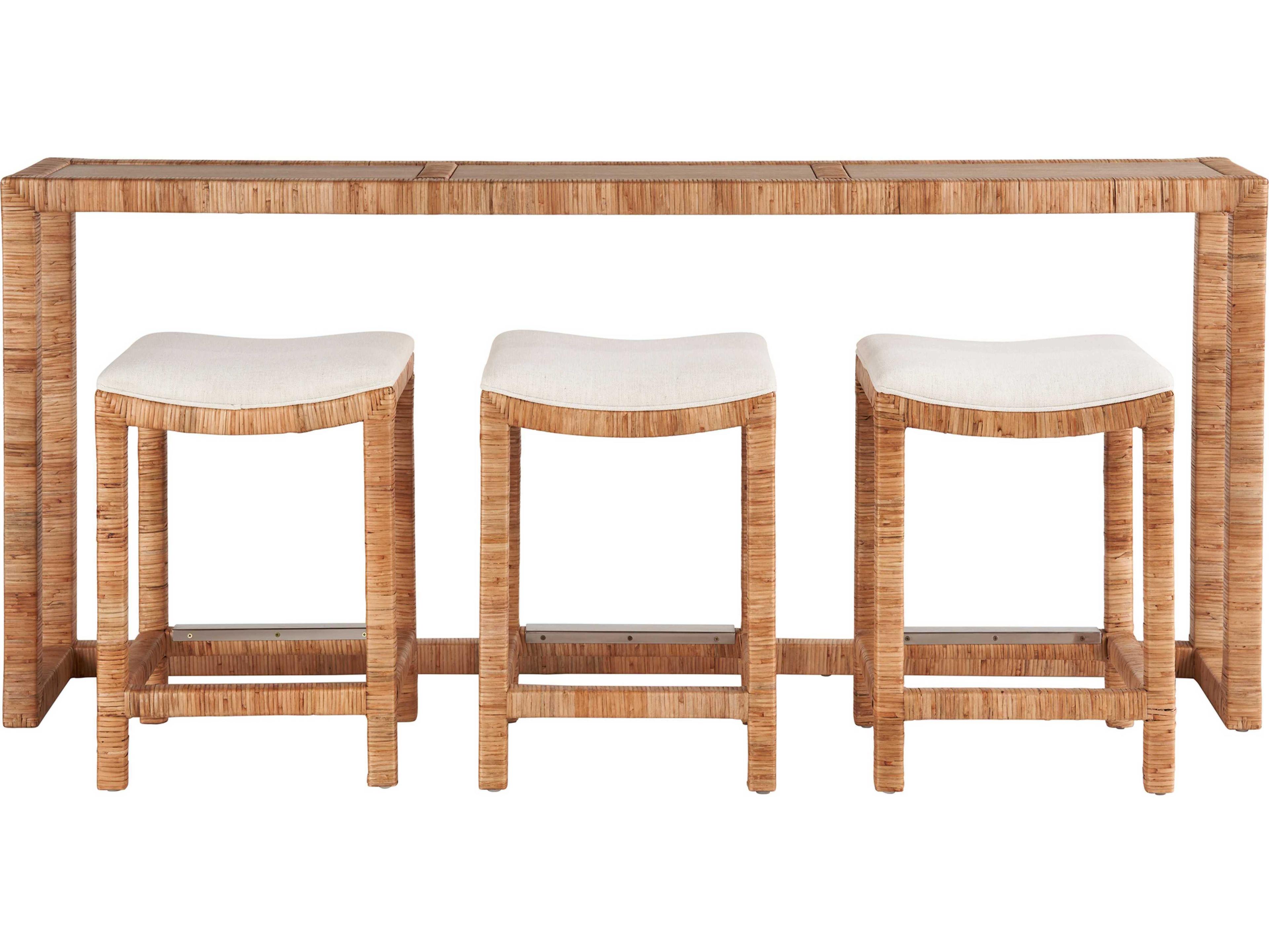 Coastal Living Home Weekender Rectangular Wicker Natural Console Table with Stool