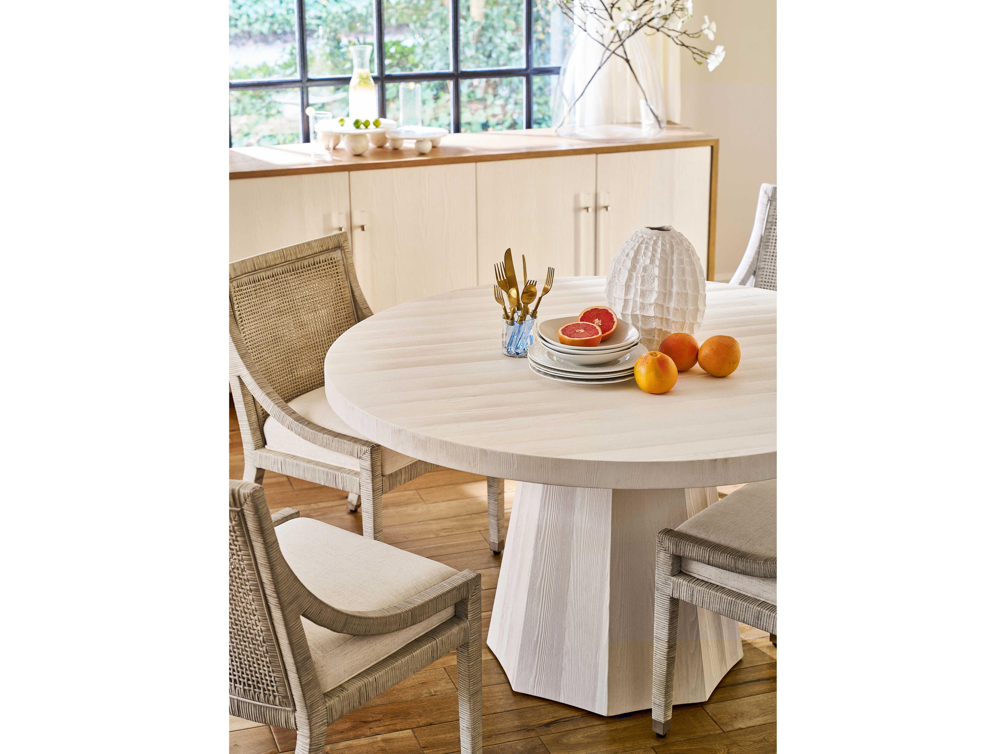 Coastal Living Home Weekender Round Wood White Sand Dining Table