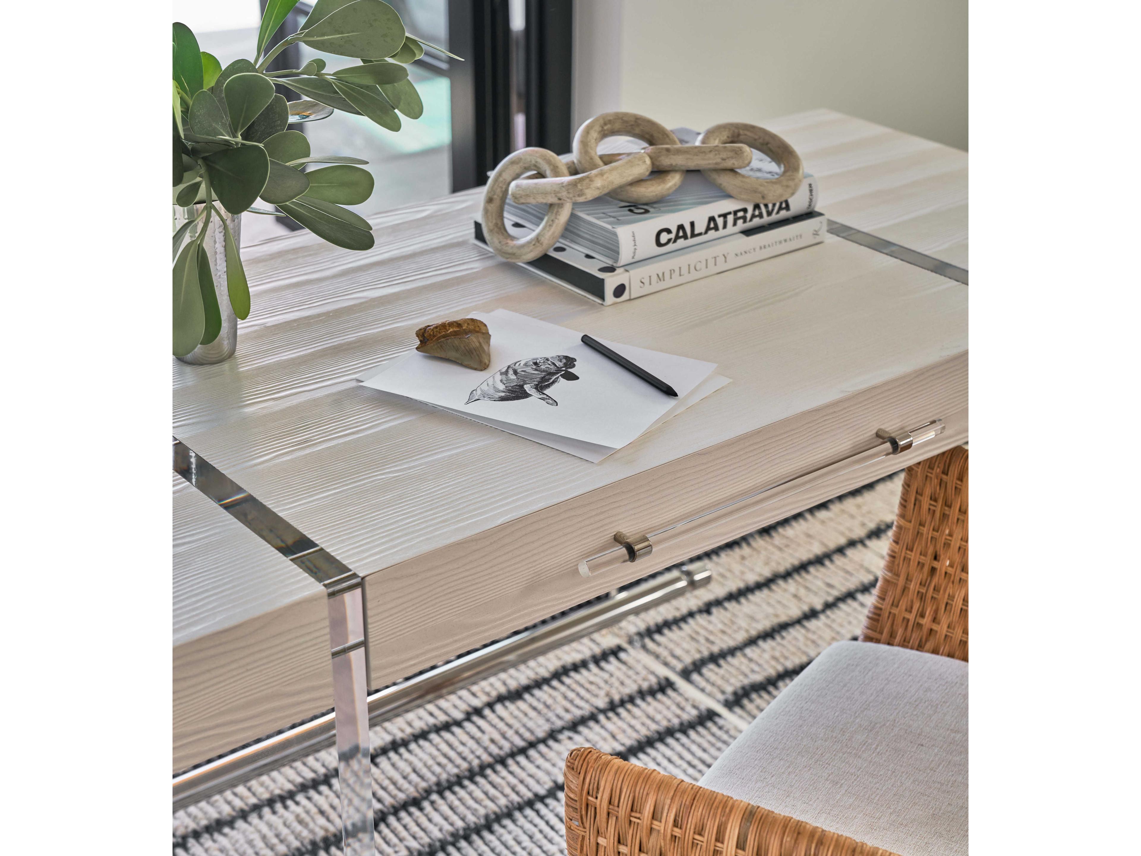 Coastal Living Home Weekender White Sand Solid Wood Writing Desk