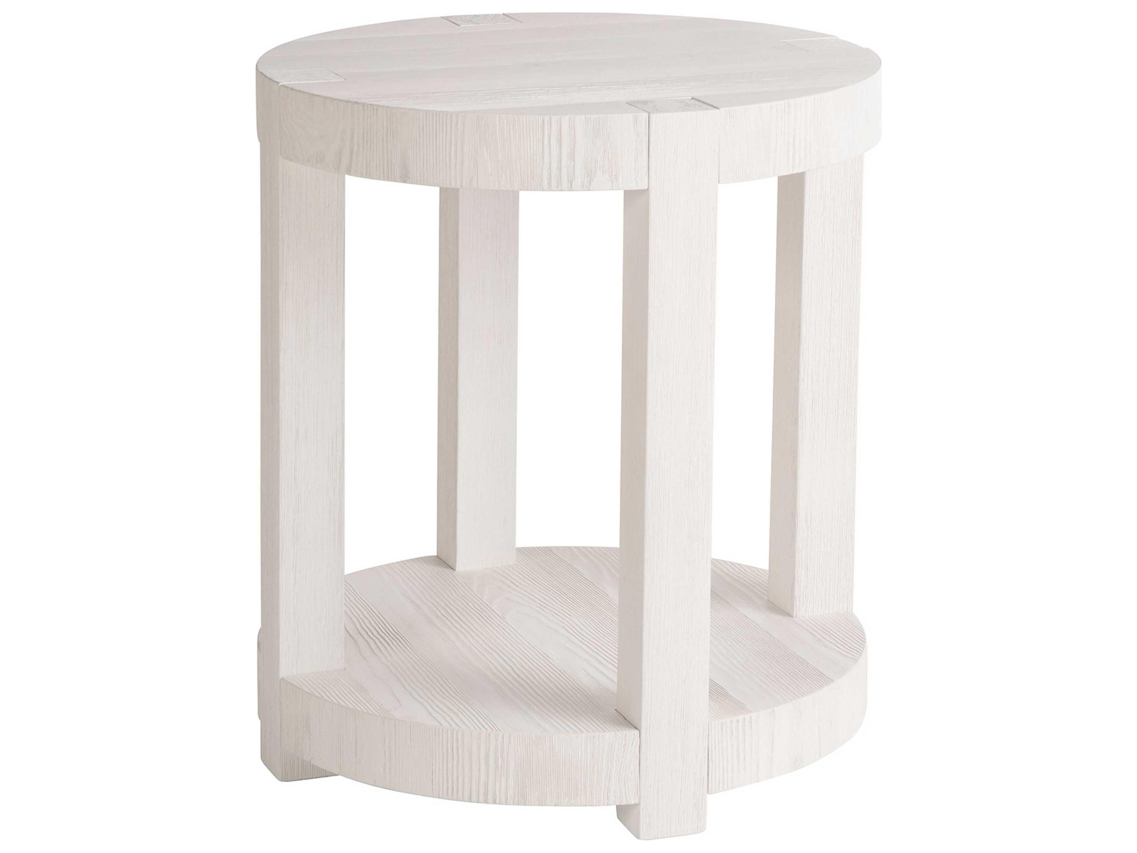 Coastal Living Home Weekender Round Wood White Sand End Table