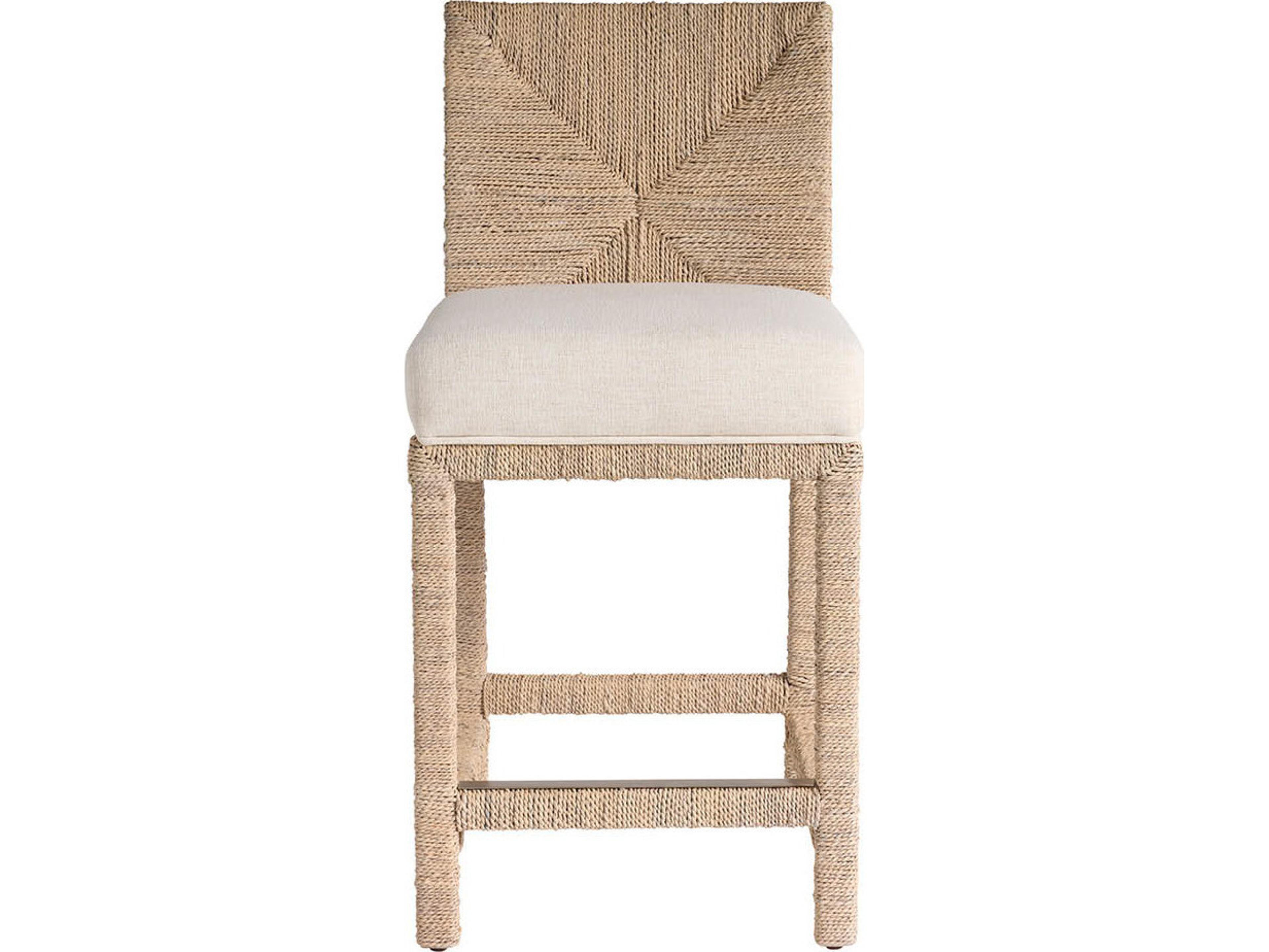 Coastal Living Home Oasis Dockside Natural Tan Oak Upholstered Abaca Wood Counter Stool