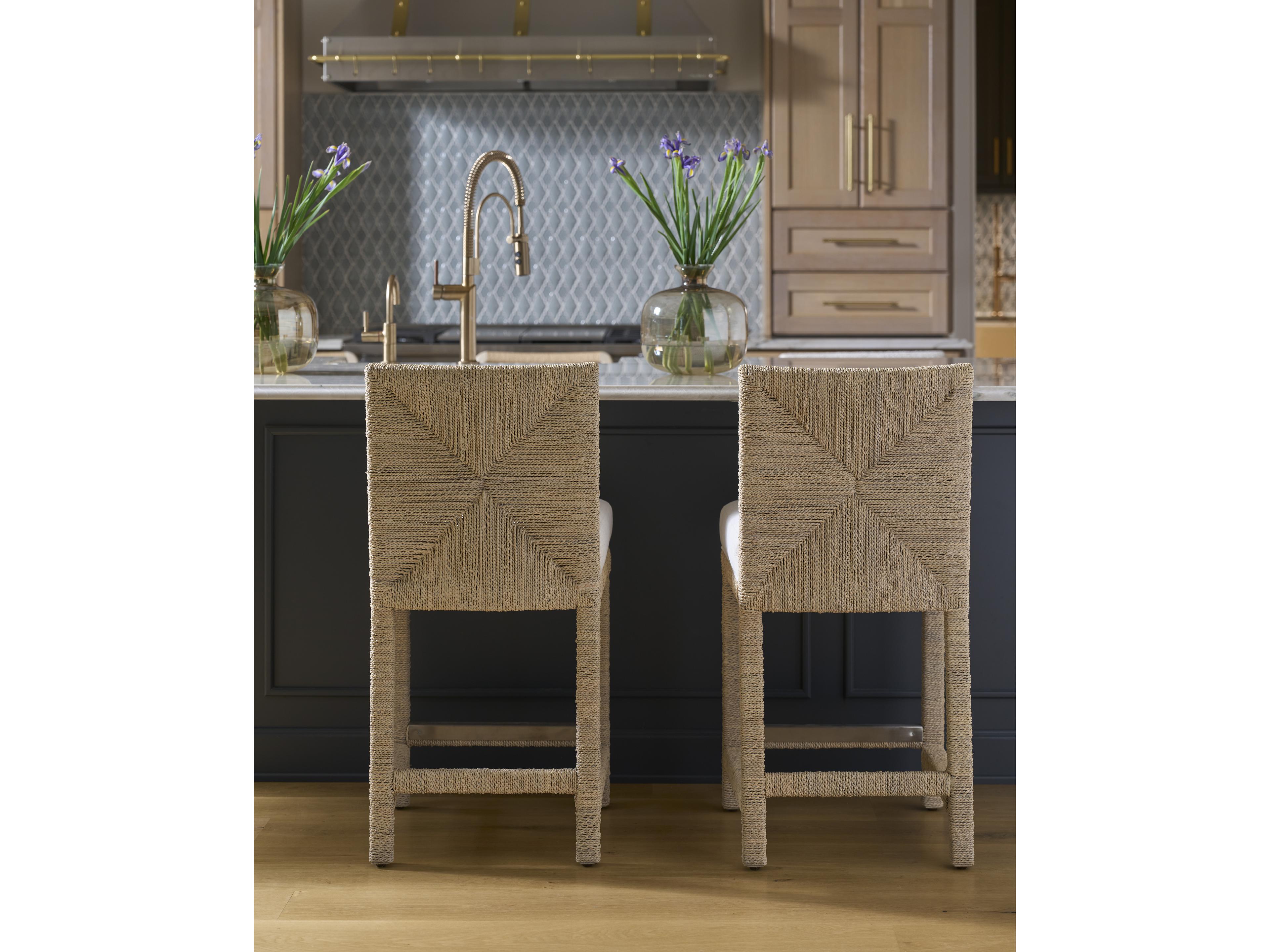 Coastal Living Home Oasis Dockside Natural Tan Oak Upholstered Abaca Wood Counter Stool